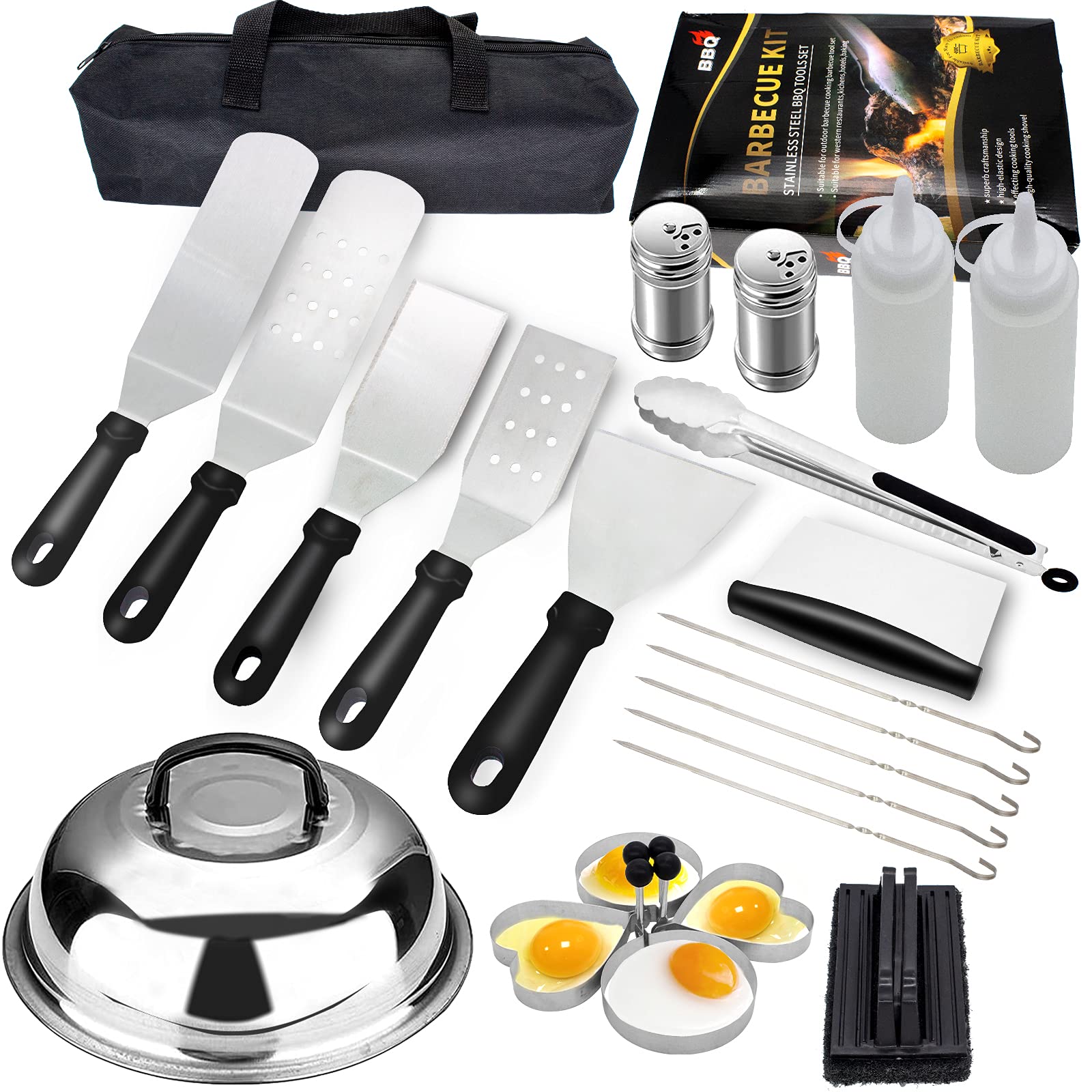 23-Piece Griddle Accessories Set for Blackstone & Camp Chef - Premium Flat Top Grill Tools Kit with Basting Cover - Perfect for Outdoor Camping, Backyard BBQs & Indoor Party Cooking