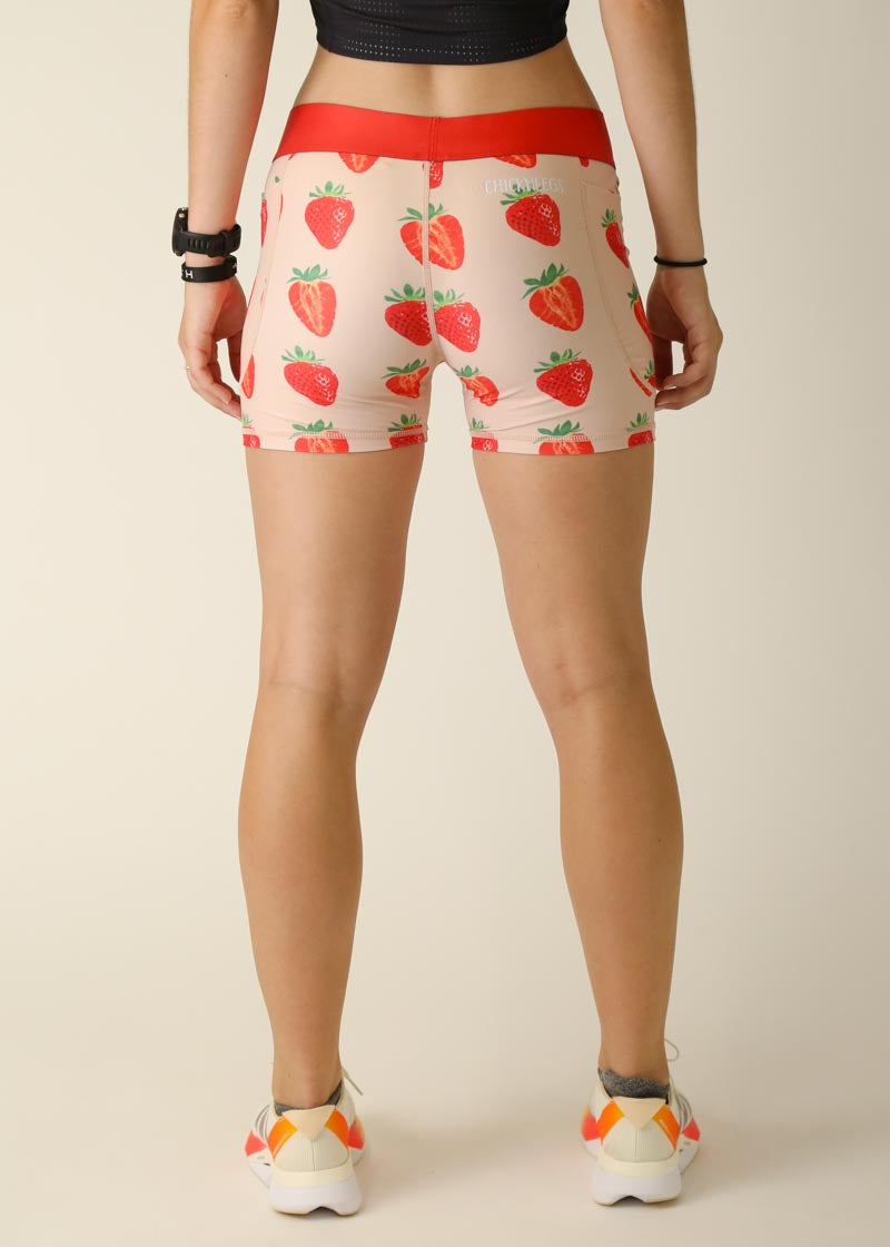 Women's Strawberry Print High Waist Compression Shorts - Workout, Running, Yoga & Gym Activewear for Women