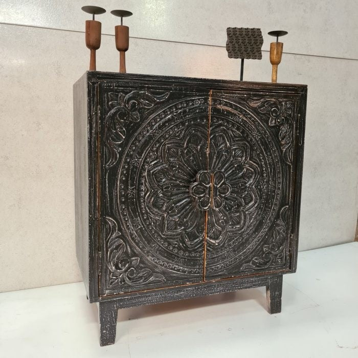 Handcrafted Indian Solid Hardwood Cabinet with 2 Doors - Black Finish, 86x46x92cm - Perfect for Living Room, Bedroom & Office Storage