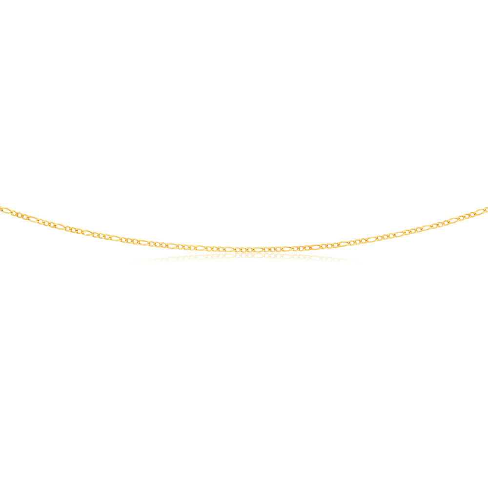 9ct Figaro 3:1 Yellow Gold 50cm 40Gauge Chain Necklace for Women - Elegant Jewelry Gift for Birthday, Anniversary & Special Occasions