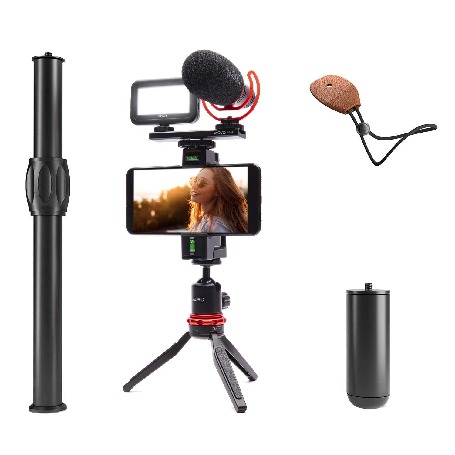 Movo VXR10-PRO+ Smartphone Video Rig Kit with Pro Shotgun Microphone, LED Light & Mini Tripod - Compatible with iPhone 11/11 Pro Max/SE/XS/XR/X & Android Phones - Perfect for Vlogging, YouTube Videos & Live Streaming