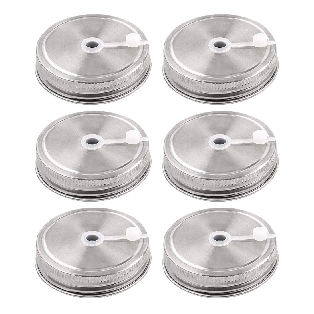 Stainless Steel Mason Jar Lids with Straw Hole - 6 Pack Regular Mouth Canning Lids for Drinking, Food Storage & Meal Prep - Perfect for Iced Coffee, Smoothies, Juice & DIY Mason Jar Crafts