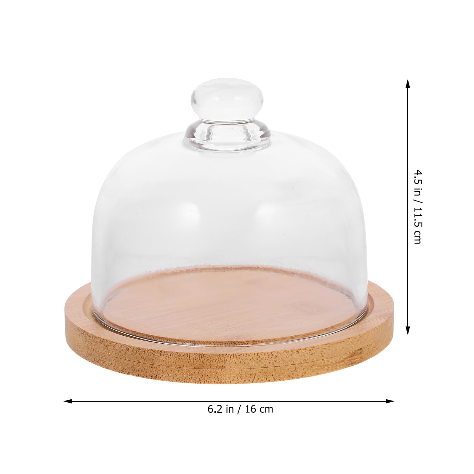 Cabilock 6.5 Inch Wooden Cake Stand with Glass Dome - Round Clear Cloche Dome Cake Plate for Dessert Display - Perfect for Cakes, Pastries, Cheese & Party Food Serving at Weddings, Tea Parties and Bakery Displays