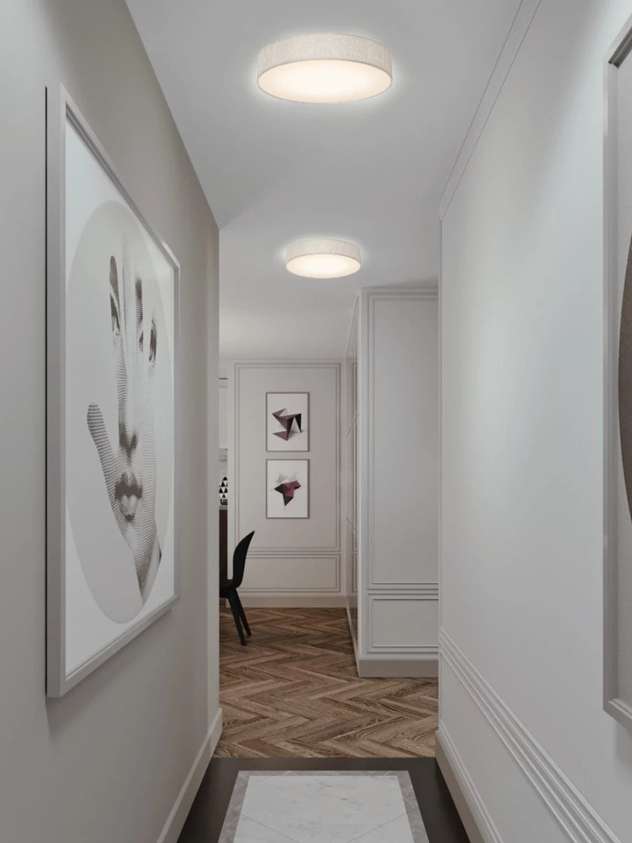 Ashland LED Flush Mount Ceiling Light with Grey Linen Fabric Shade - Modern Lighting for Bedroom, Kitchen, Hallway & Office