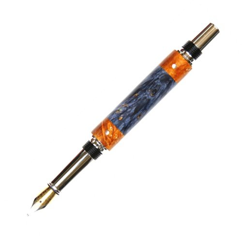 Lanier Baron Fountain Pen - Rhodium Trim, Blue & Yellow Box Elder Wood with Abalone Inlay | Premium Writing Instrument for Gifts, Collectors & Calligraphy Enthusiasts