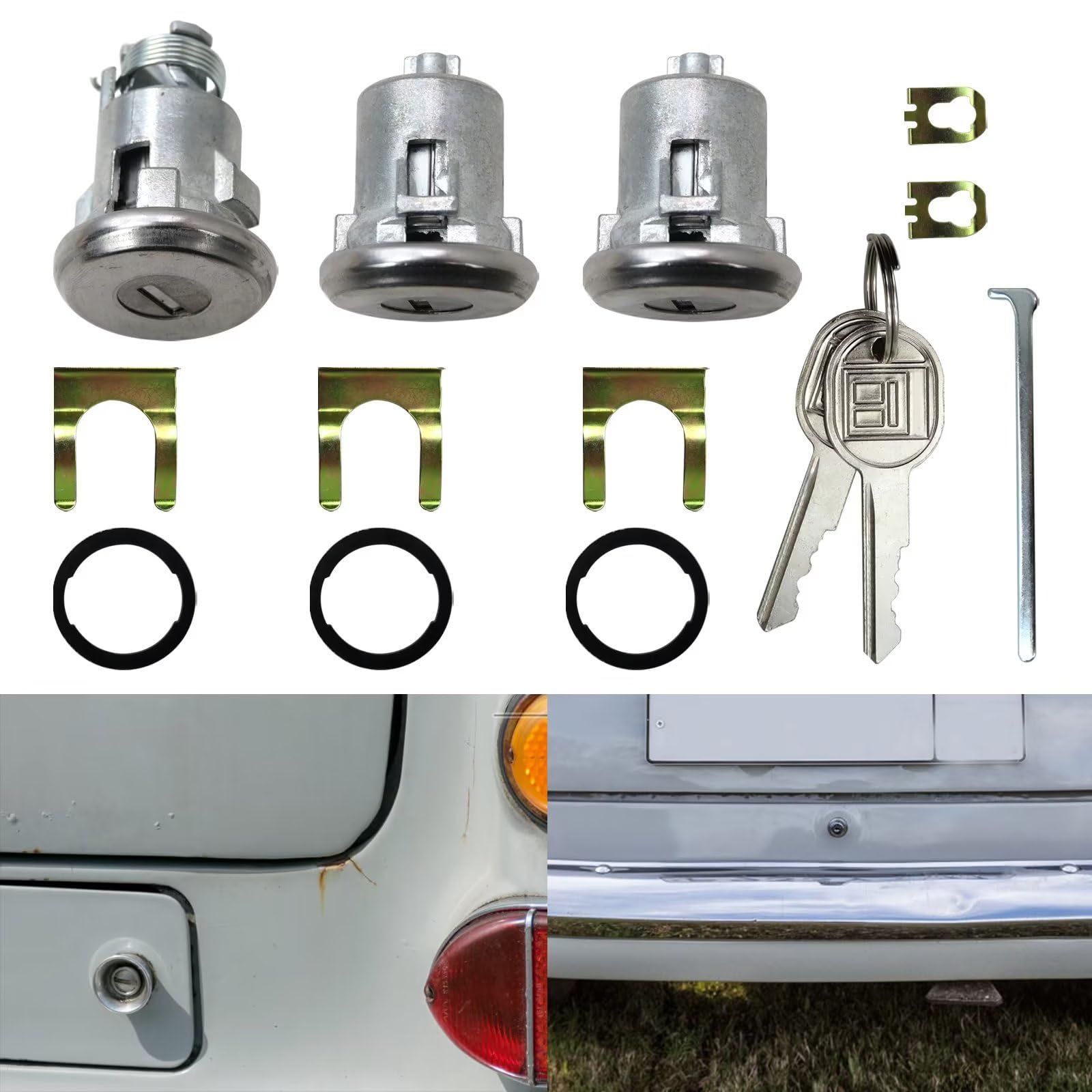 Car Door Trunk Key Lock Cylinder Set with 2 Keys - Replacement for Chevelle Malibu Monte Carlo Camaro (Part# 654394765282) | Auto Repair & Restoration Accessories