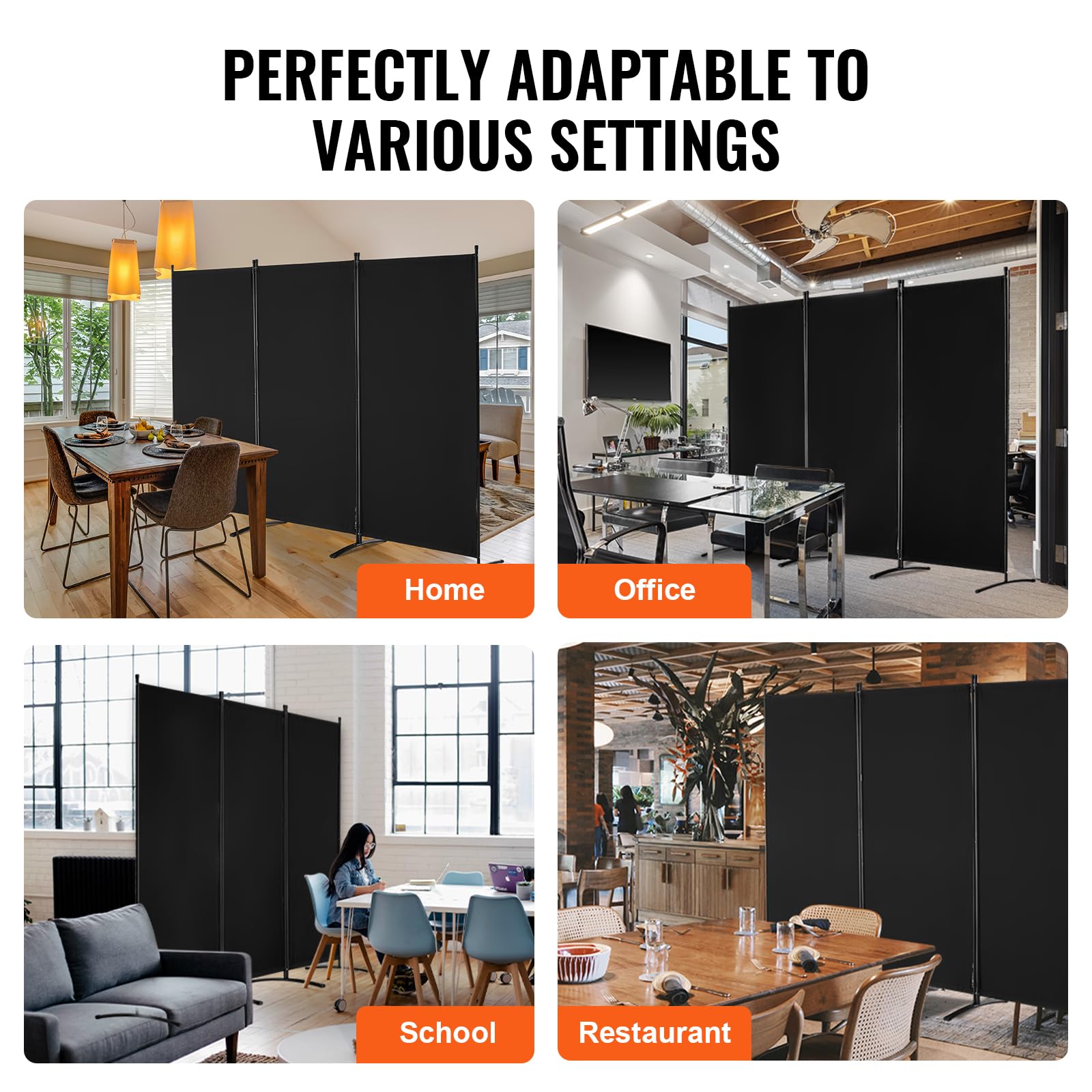 VEVOR 3-Panel Folding Room Divider - Black Freestanding Privacy Screen for Office, Bedroom, Living Room | Portable Partition for Home & Office Space Separation | Perfect for Creating Private Workspaces or Dividing Large Rooms