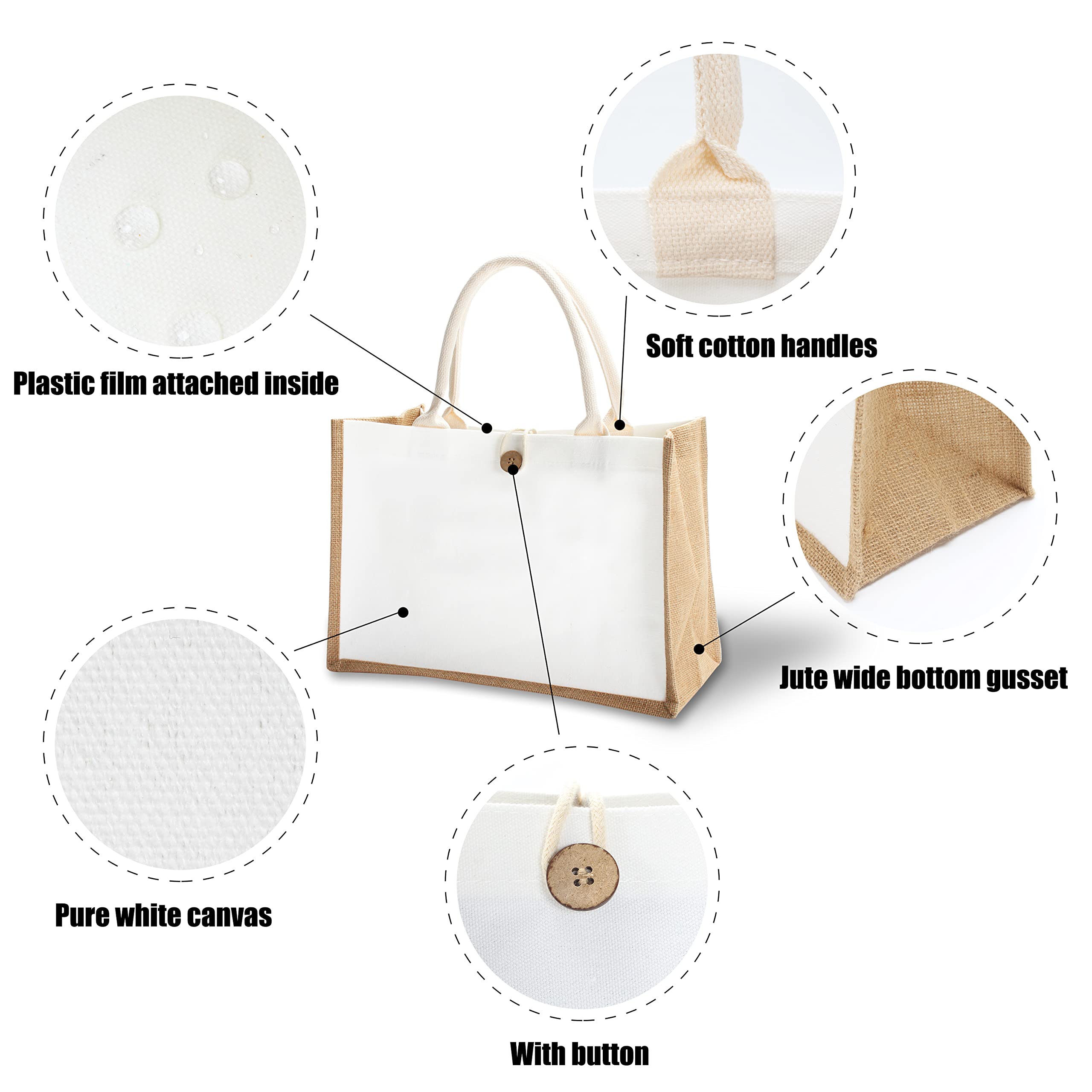 Eco-Friendly Jute Tote Bags Set of 3 - 14.5