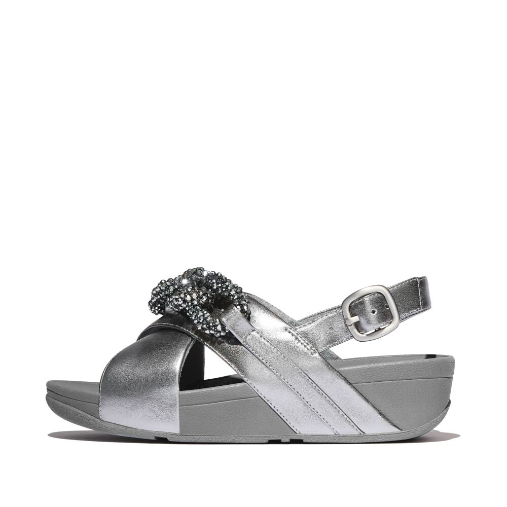 FitFlop Lulu Beaded Chain Leather Backstrap Sandals for Women - Comfortable & Stylish Silver Gladiator Sandals | Perfect for Summer, Beach, and Casual Outings