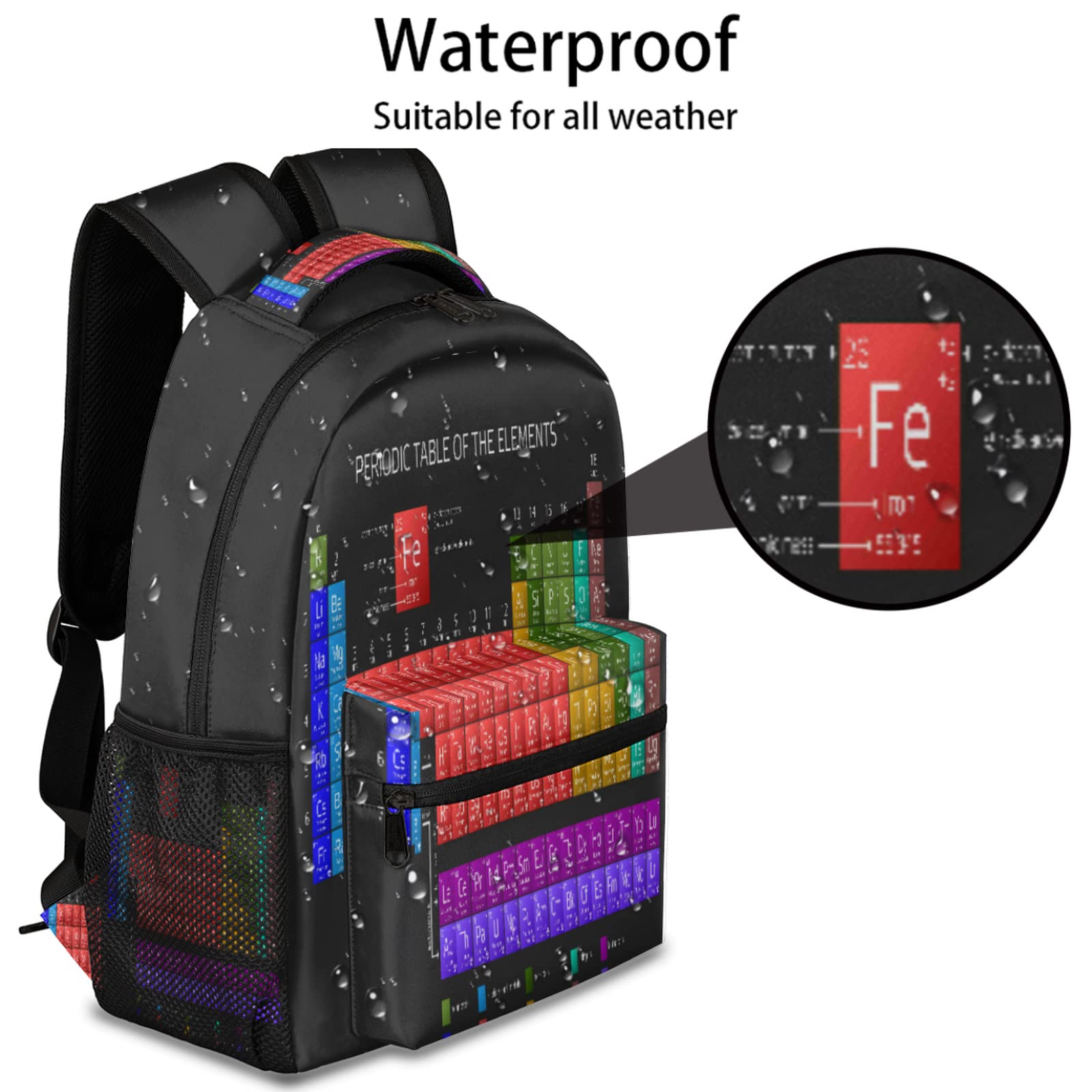 Periodic Table Backpack for School & Travel - Waterproof Laptop Backpack with Multiple Pockets for Teens, Kids, Boys & Girls - Perfect for Hiking, College, Work & Daily Use | Chemistry Elements Design