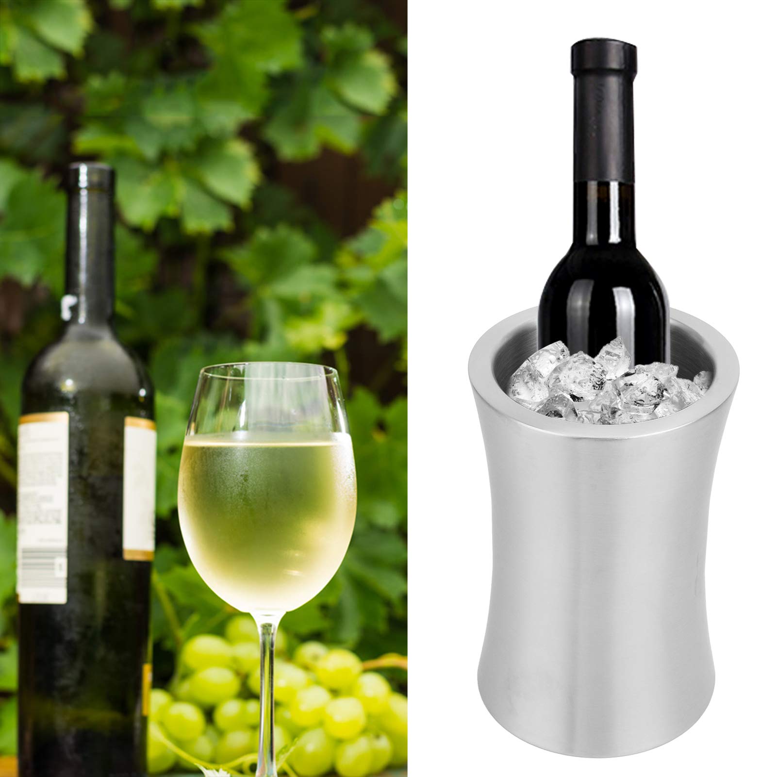 Premium Stainless Steel Champagne Bucket - Double Wall Insulated Ice Bucket for Wine & Drinks - Elegant Bar Accessory for Restaurants, Home Parties & Outdoor Gatherings