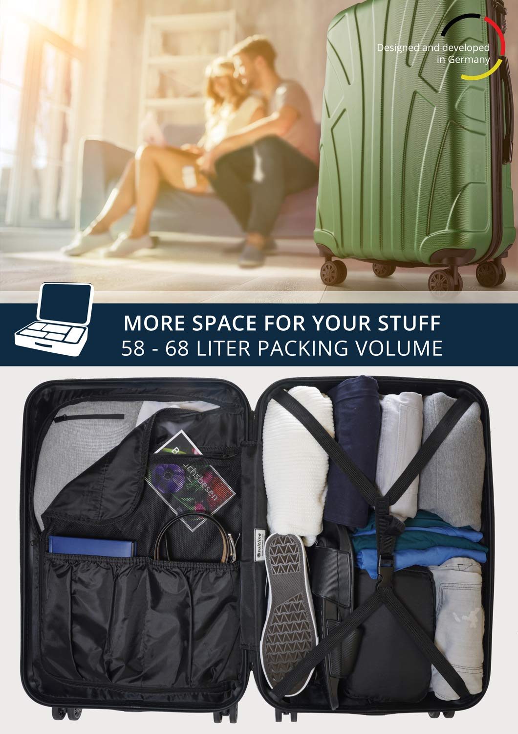 Premium Suitline Red Hardshell Luggage - 66cm Spinner Suitcase for Travel, Business Trips & Vacations | Durable & Lightweight