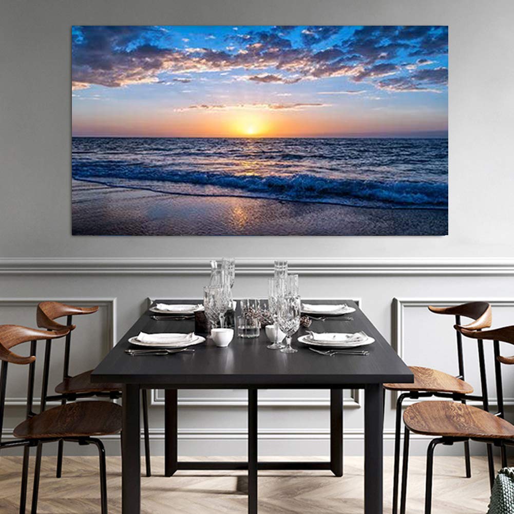 ZENDA Sunset Beach Wall Art - Ocean Vacation Painting, Framed Canvas Print for Living Room & Bedroom Decor - Ready to Hang Coastal Home Décor | Perfect for Beach House, Office or Gift
