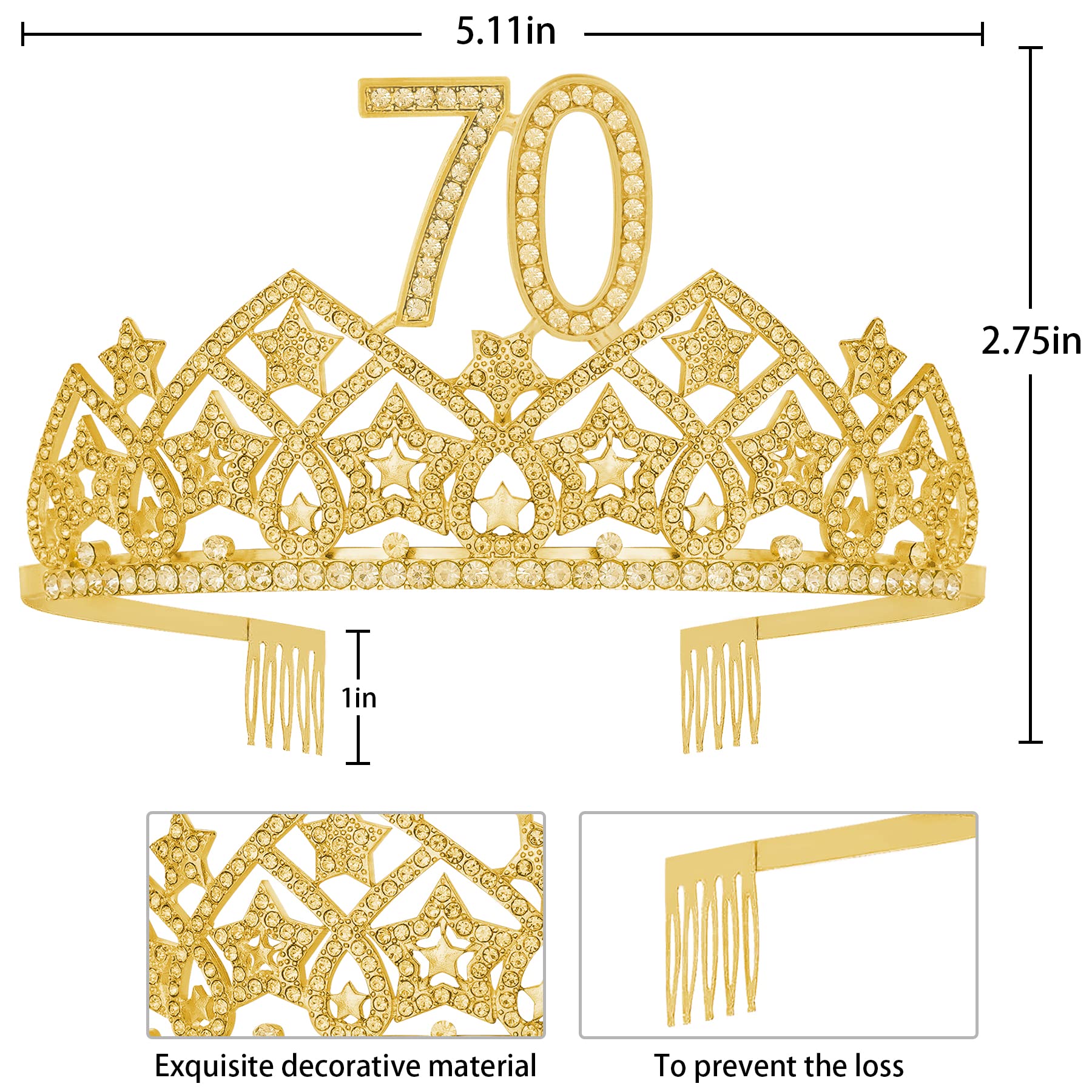 70th Birthday Party Decorations Set - Gold Crown, Tiara & Sash for Women - Happy 70th Birthday Gifts & Celebration Supplies - Perfect for Milestone Birthday Parties, Retirement Celebrations & Special Occasions