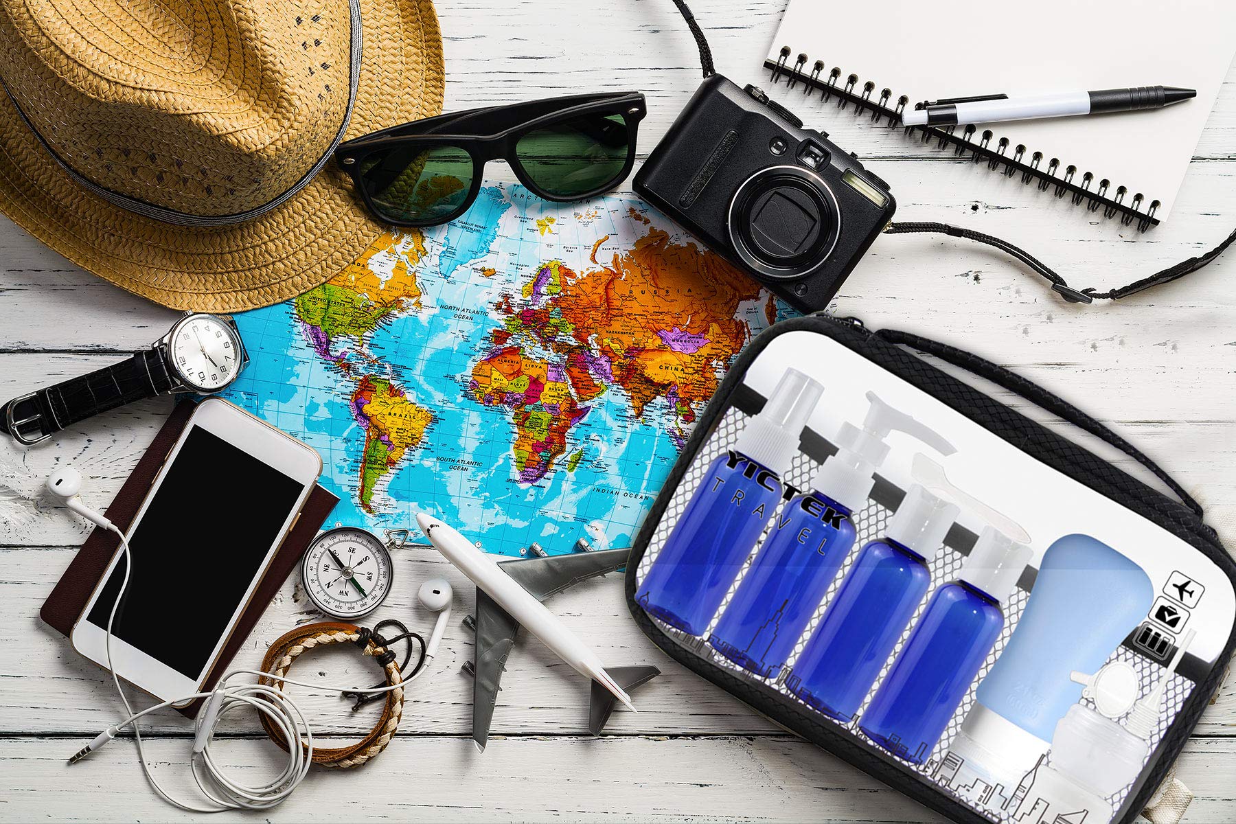**TSA Approved Leak-Proof Travel Bottles Set with Toiletry Bag - 3oz Travel Size Containers for Shampoo, Lotion & Liquids - Perfect Carry-On Accessories for Women & Men (Blue) - Ideal for Airplane, Gym & Vacation Trips**