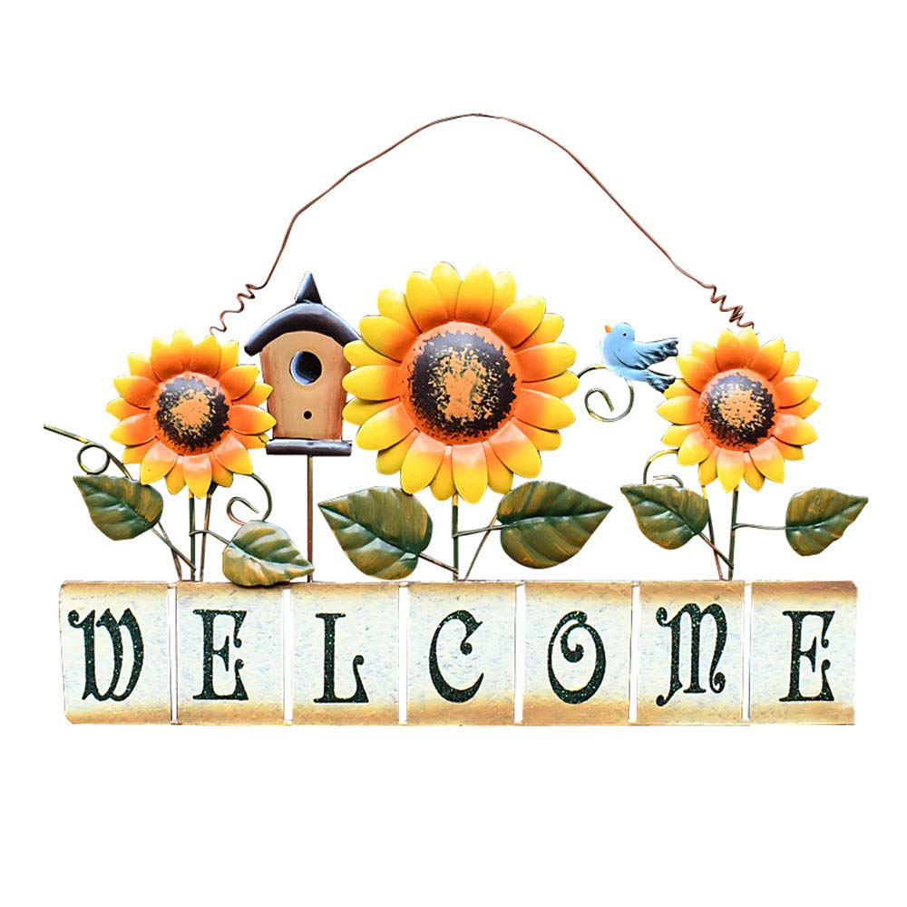 Metal Sunflower Welcome Sign - Rustic Hanging Wall Art for Indoor & Outdoor Decor - Perfect for Garden, Front Door, Patio, and Entryway