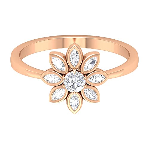 1/2 CT Marquise & Round Diamond Flower Ring for Women - 14K Solid Gold Engagement Ring, Wedding Band, Anniversary Gift | Rosec Jewels