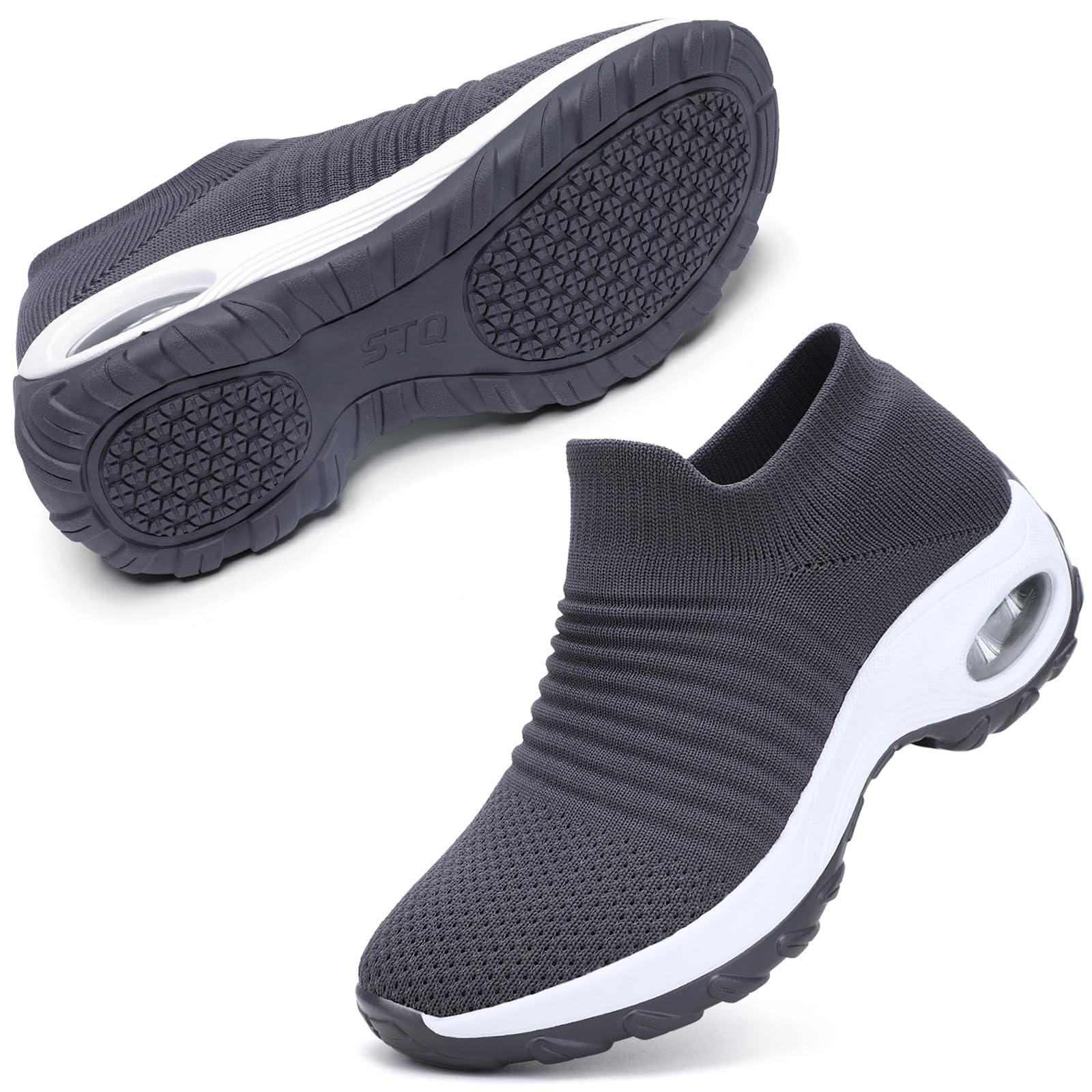 STQ Women's Slip-On Walking Shoes - Breathable Non-Slip Work Sneakers with Air Cushion & Arch Support - Comfortable Orthopedic Shoes for Nurses, Waitresses & All-Day Wear