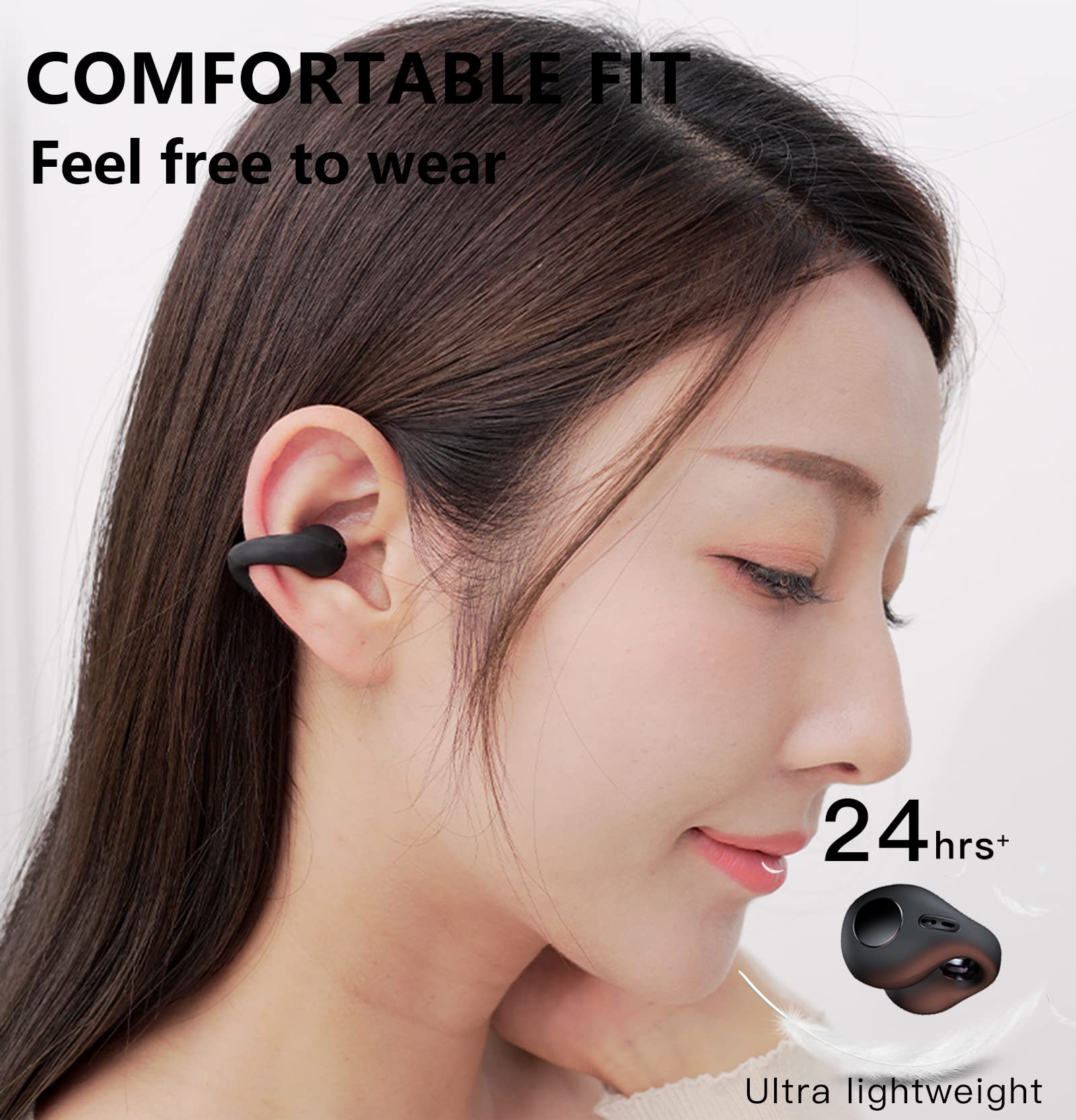 Open Ear Bluetooth Headphones - Bone Conduction Wireless Earbuds with Ear Clip for Sports & Running | Sweatproof Mini Clip-On Headset for Gym, Cycling & Outdoor Activities