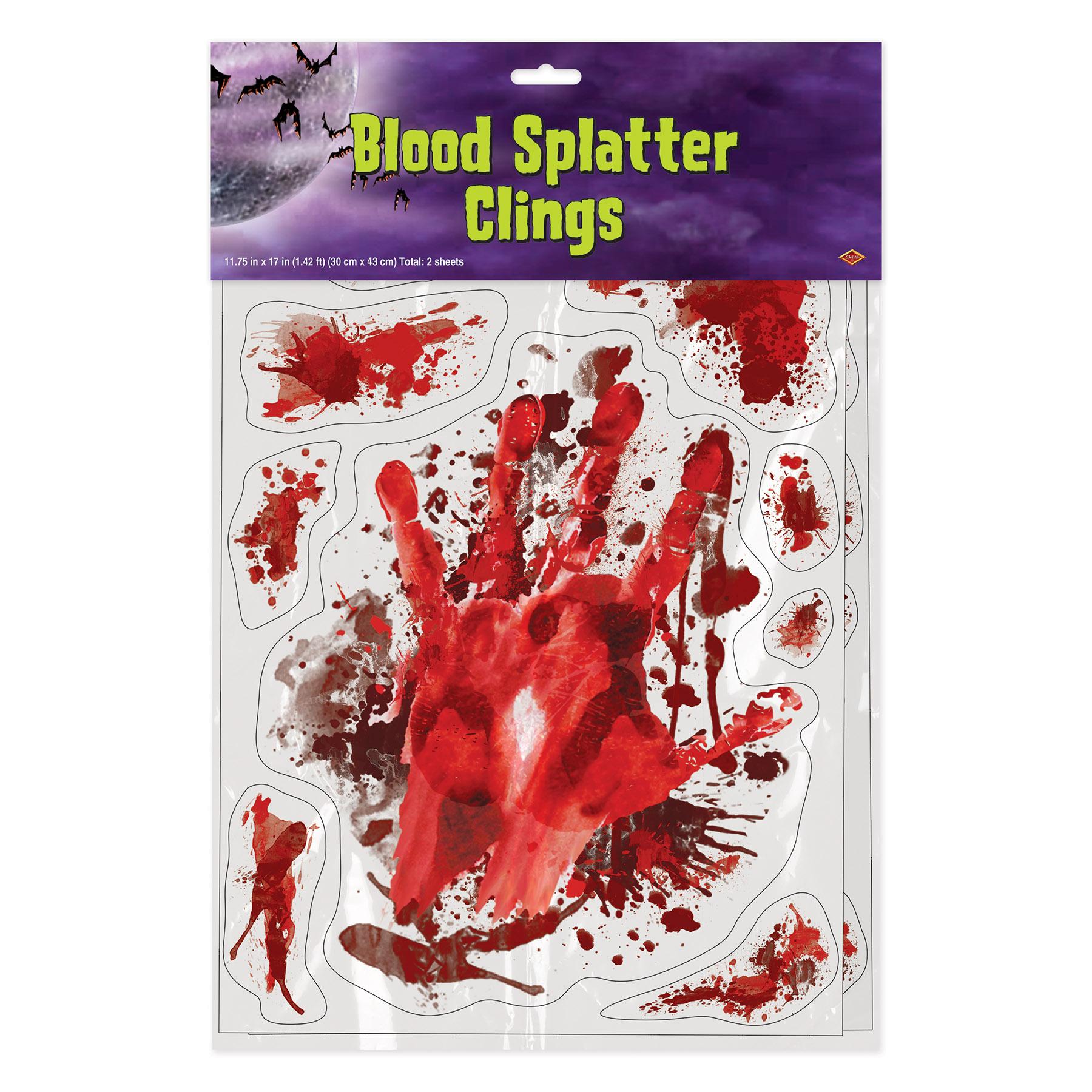 12 Pack Beistle Halloween Blood Splatter Window Clings - Self-Adhesive Decals for Spooky Party Decor, Haunted House & Trick or Treat Scenes