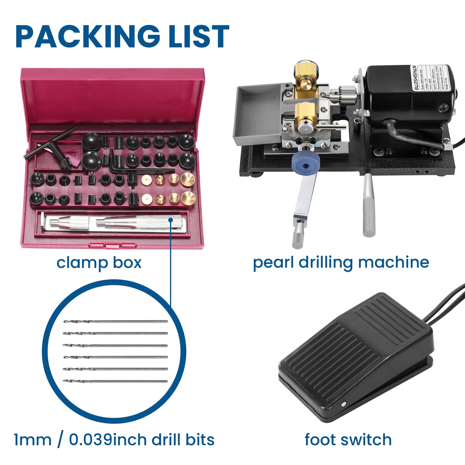 BAOSHISHAN 110V 280W Pearl Drilling Machine with Adjustable Speed, Large Plastic Pallets - Professional Bead & Amber Driller Tool Kit for Jewelry Making, DIY Crafts, and Gemstone Processing
