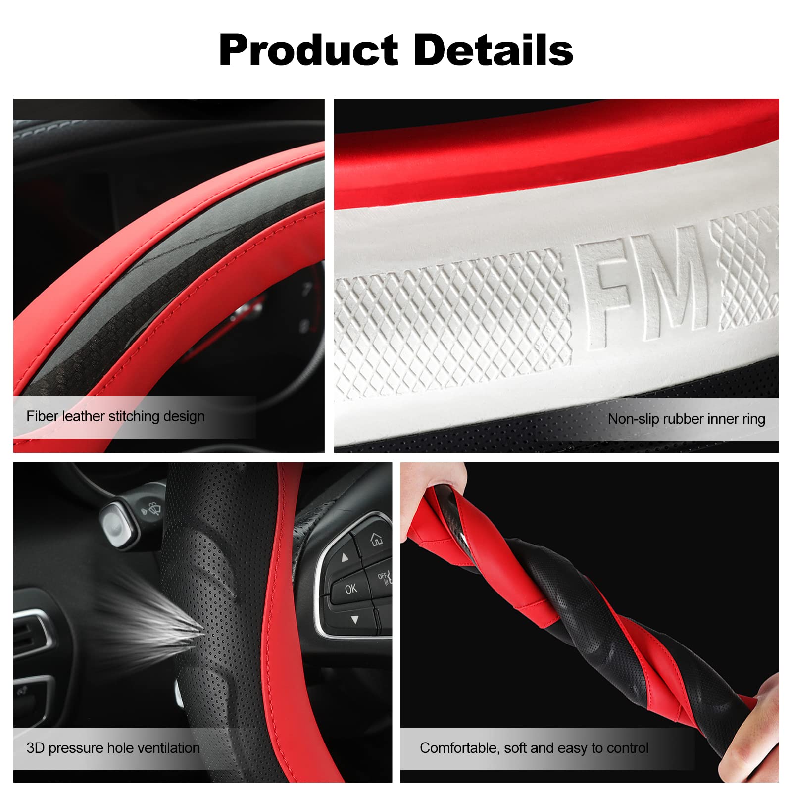Premium D-Shaped Sport Steering Wheel Cover - Breathable Anti-Slip Carbon Fiber & Microfiber Leather - 15