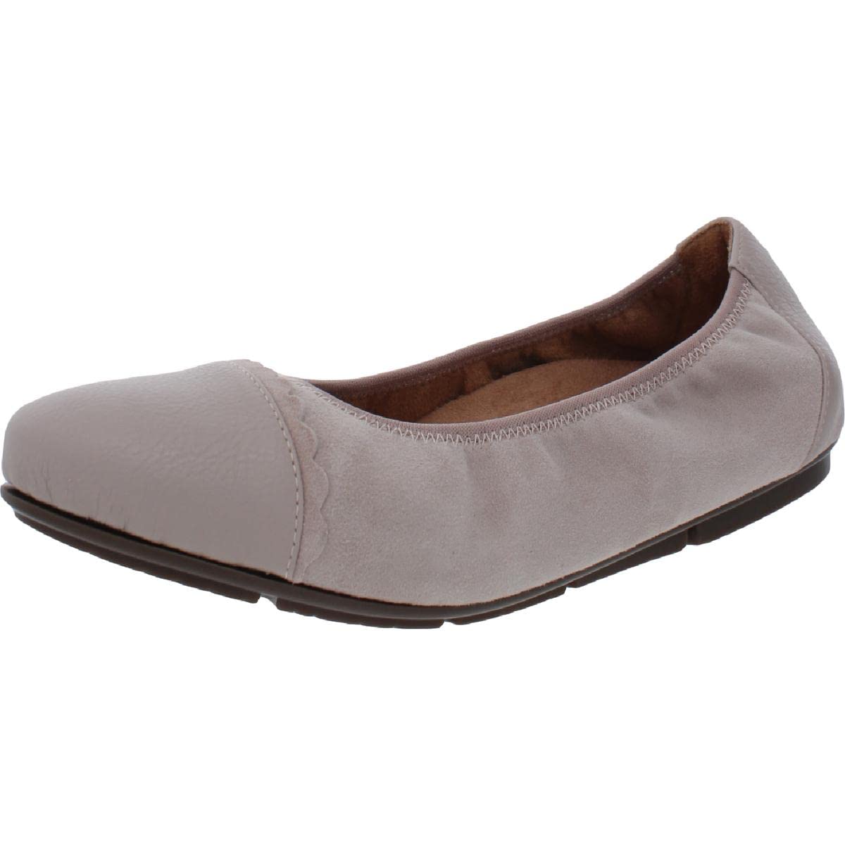 Vionic Women's Prim Tina Cap Toe Ballet Flats - Comfortable Slip-On Shoes for Work, Travel & Everyday Wear | Arch Support & Cushioned Footbed