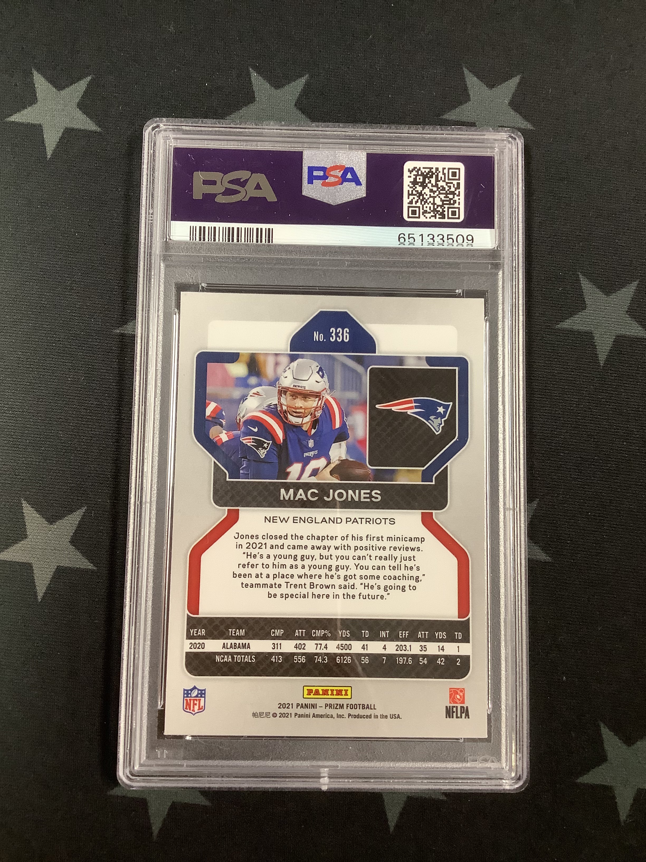 2021 Panini Prizm Mac Jones #336 PSA GEM MT 10 Rookie Card - Football Trading Card for Collectors & Investors, Perfect for Display or Portfolio Diversification