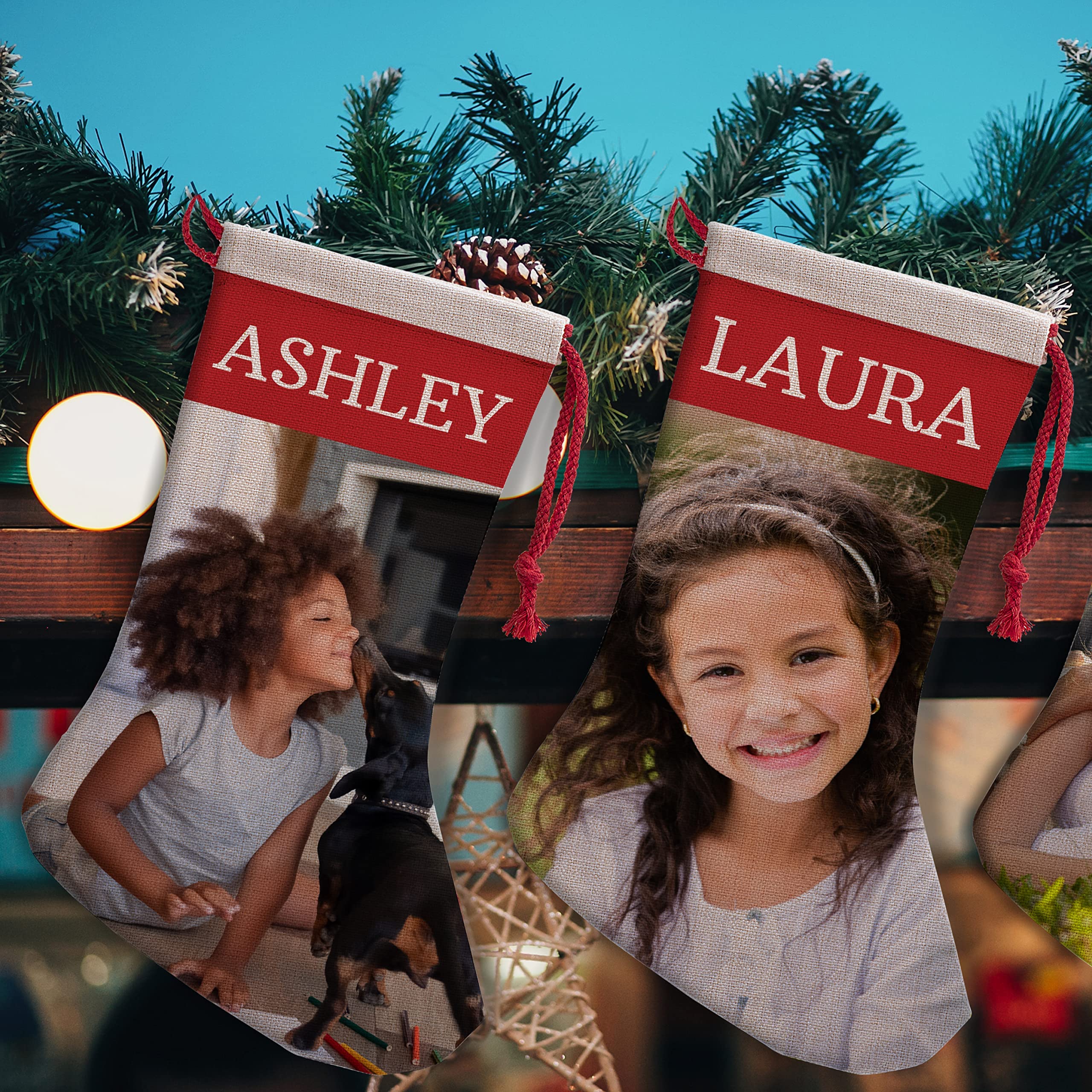 Personalized Christmas Stockings with Name & Photo - Custom 16 Inch Holiday Stocking Gifts for Family & Friends | Upload Any Picture | Funny Xmas Fireplace Decorations for Home, Office & Christmas Party Decor