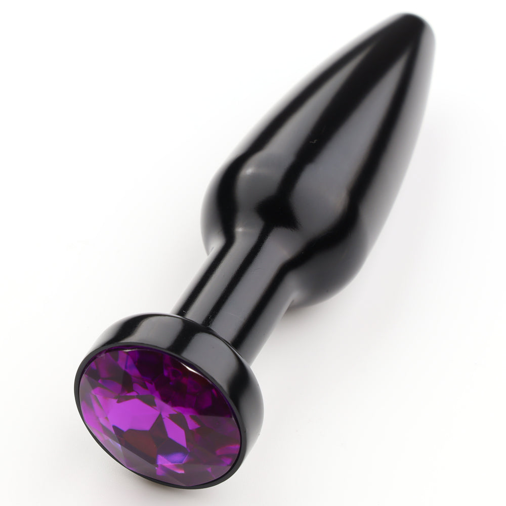 Premium Elongated Tapered Metal Butt Plug with Round Gem - Stainless Steel Anal Plug for Beginners & Advanced Users - Perfect for Couples Play & Solo Pleasure