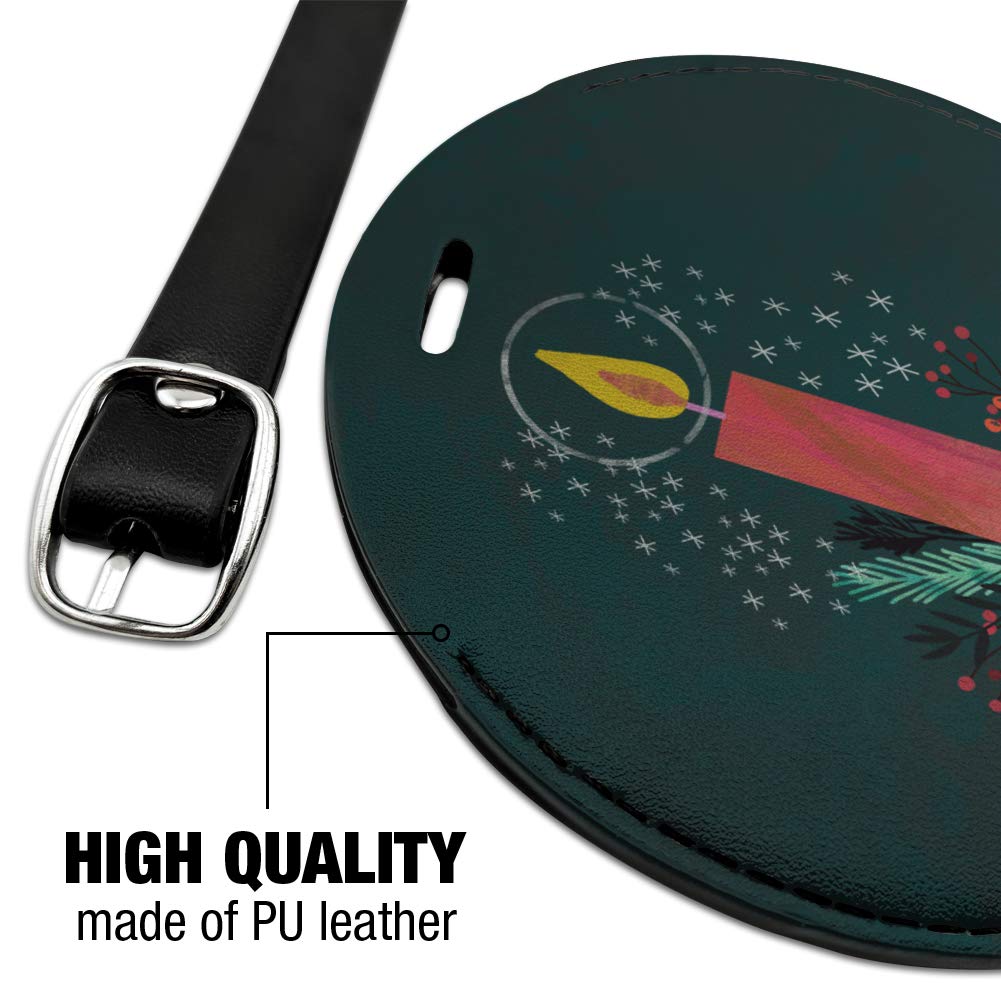 Round Leather Christmas Candle Luggage Tag - Personalized Carry-On Suitcase ID Tag for Travel Bags | Perfect for Holiday Gifts & Vacation Identification