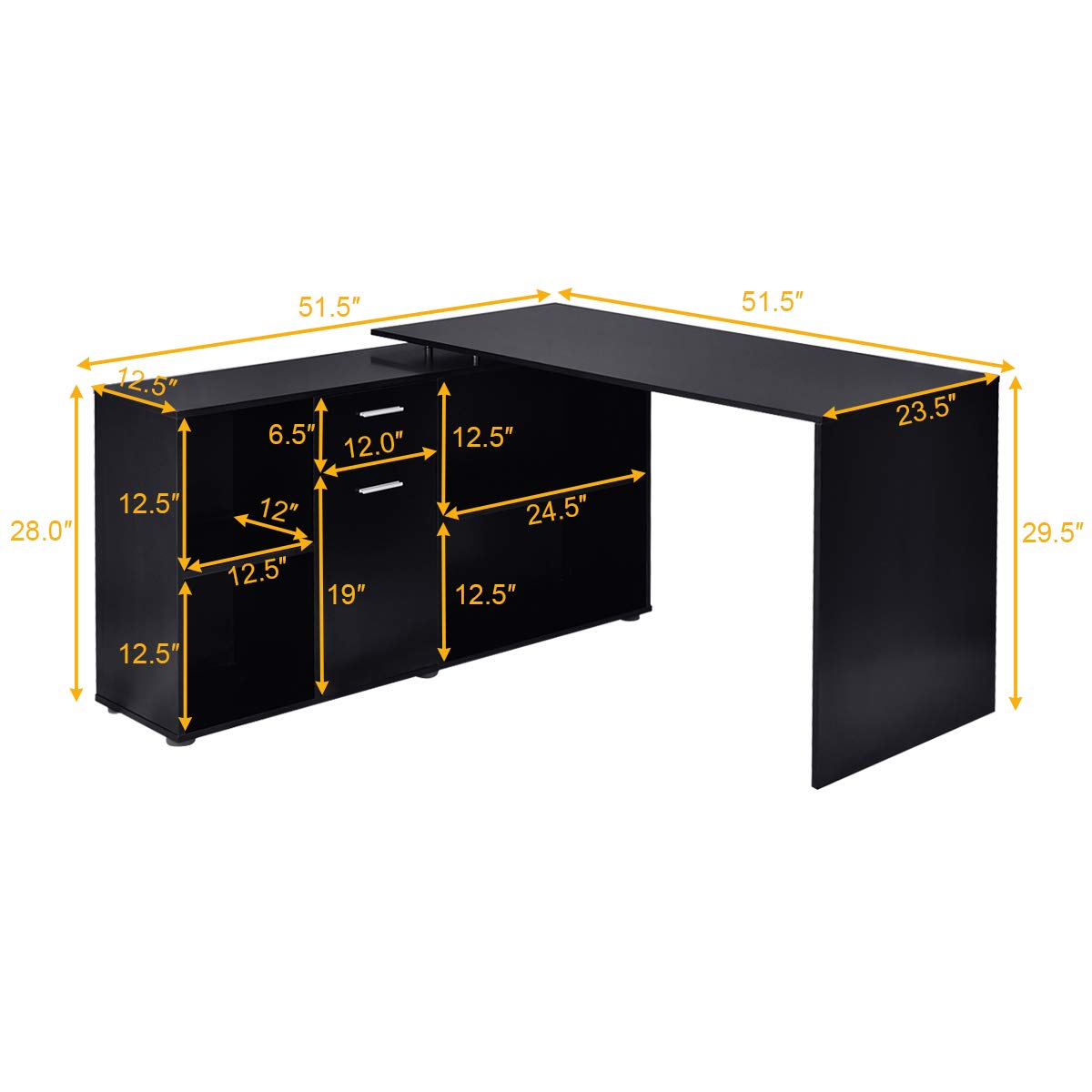 Tangkula Rotating L-Shaped Desk - Large Wooden Computer Desk for Home Office with Storage Shelves | Perfect for Small Spaces, Gaming & Study Setup