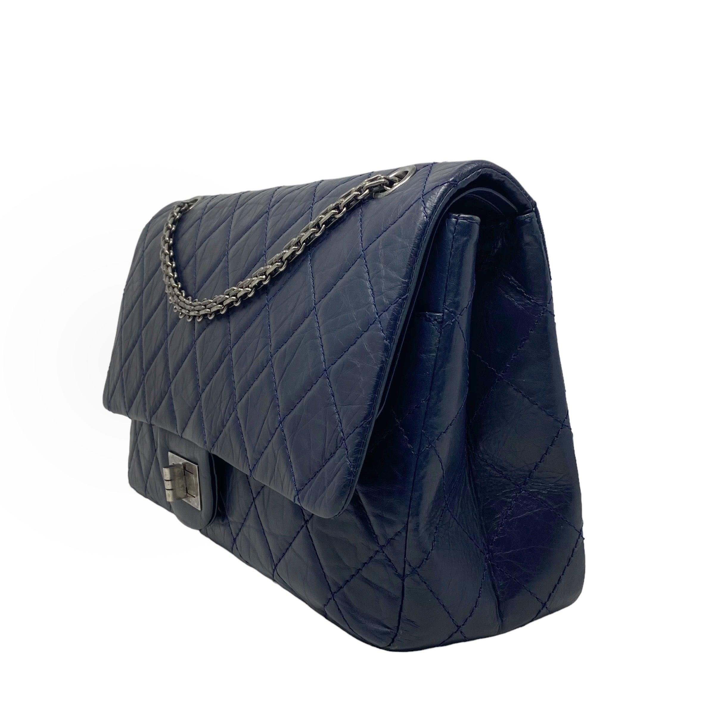 Chanel Navy Crinkled Calfskin 2.55 Reissue 227 Flap Bag - Luxury Designer Handbag for Women, Perfect for Evening Events & Special Occasions