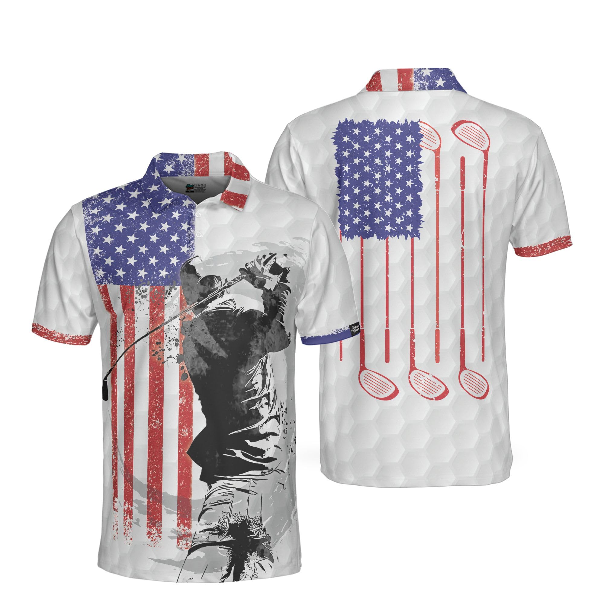 HYPERFAVOR Patriotic Golf Shirts for Men - American Flag Polo Shirts for Golf - Breathable Short Sleeve Performance Shirts - Perfect for Golf Tournaments & 4th of July Celebrations