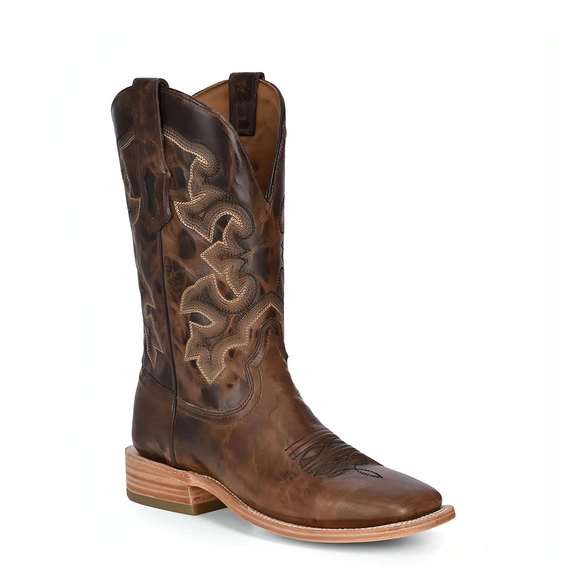**Men's Corral Brown Western Cowboy Boots - Genuine Cowhide Leather - Perfect for Rodeo, Country Dancing & Outdoor Adventures**