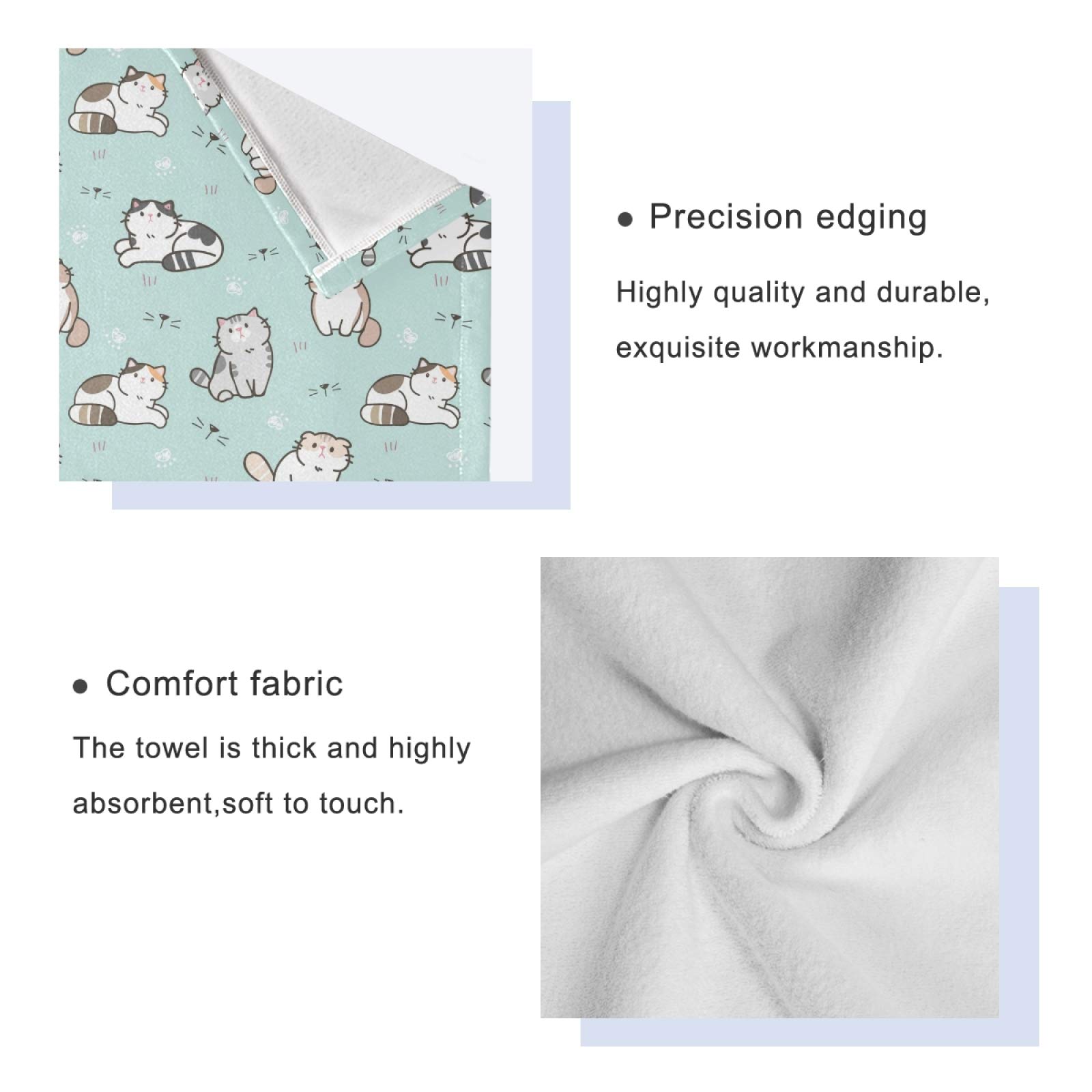 Qilmy Cute Cat Bath Towels Set - Ultra Absorbent & Soft 3-Piece Towels for Home, Spa, and Hotel Decor - Perfect for Bathroom, Beach, and Gift Giving