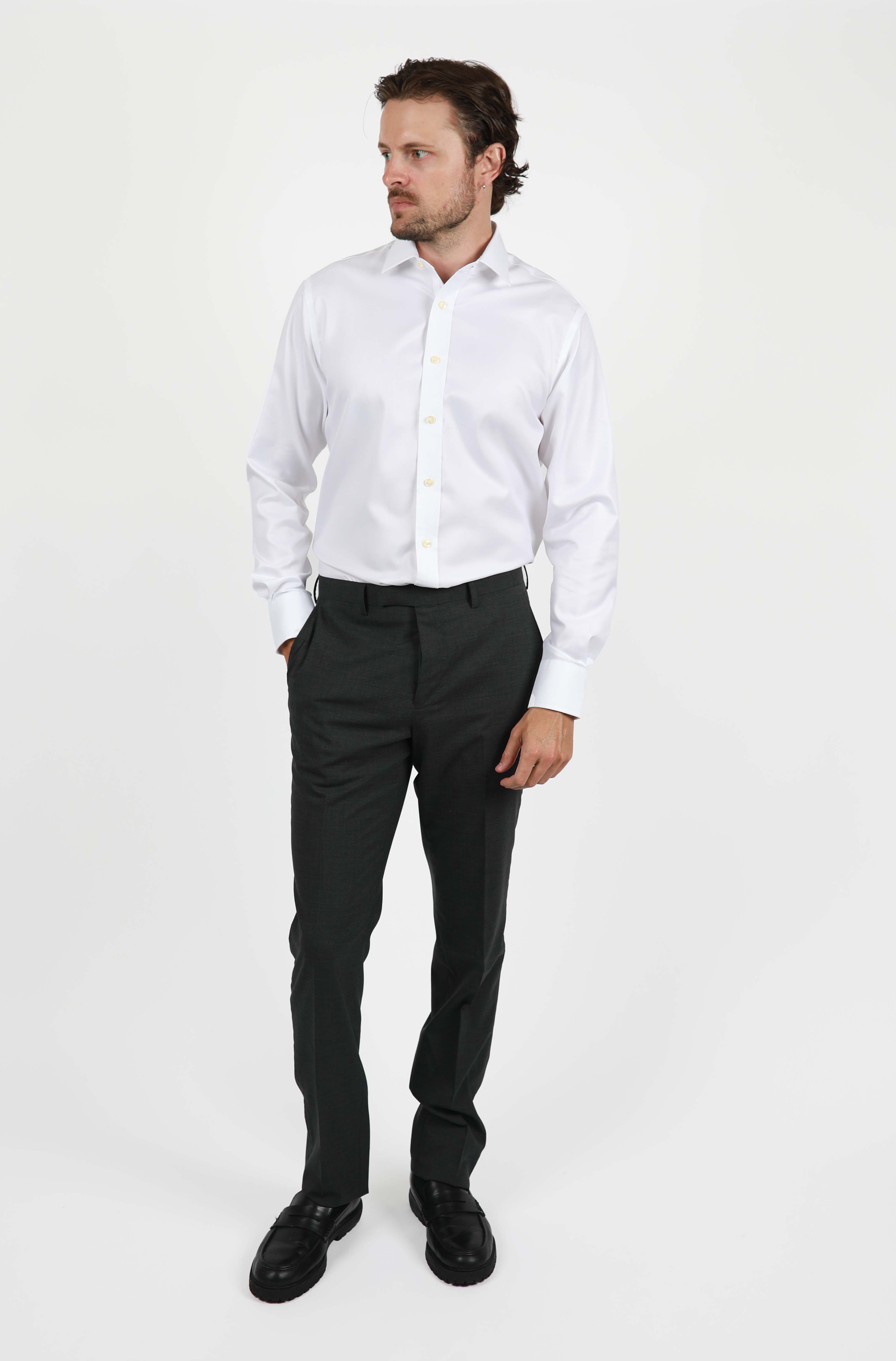 White Micro Twill Shirt for Men - Contemporary Fit Casual Button Down Shirt | Perfect for Office, Business Meetings & Smart Casual Outfits