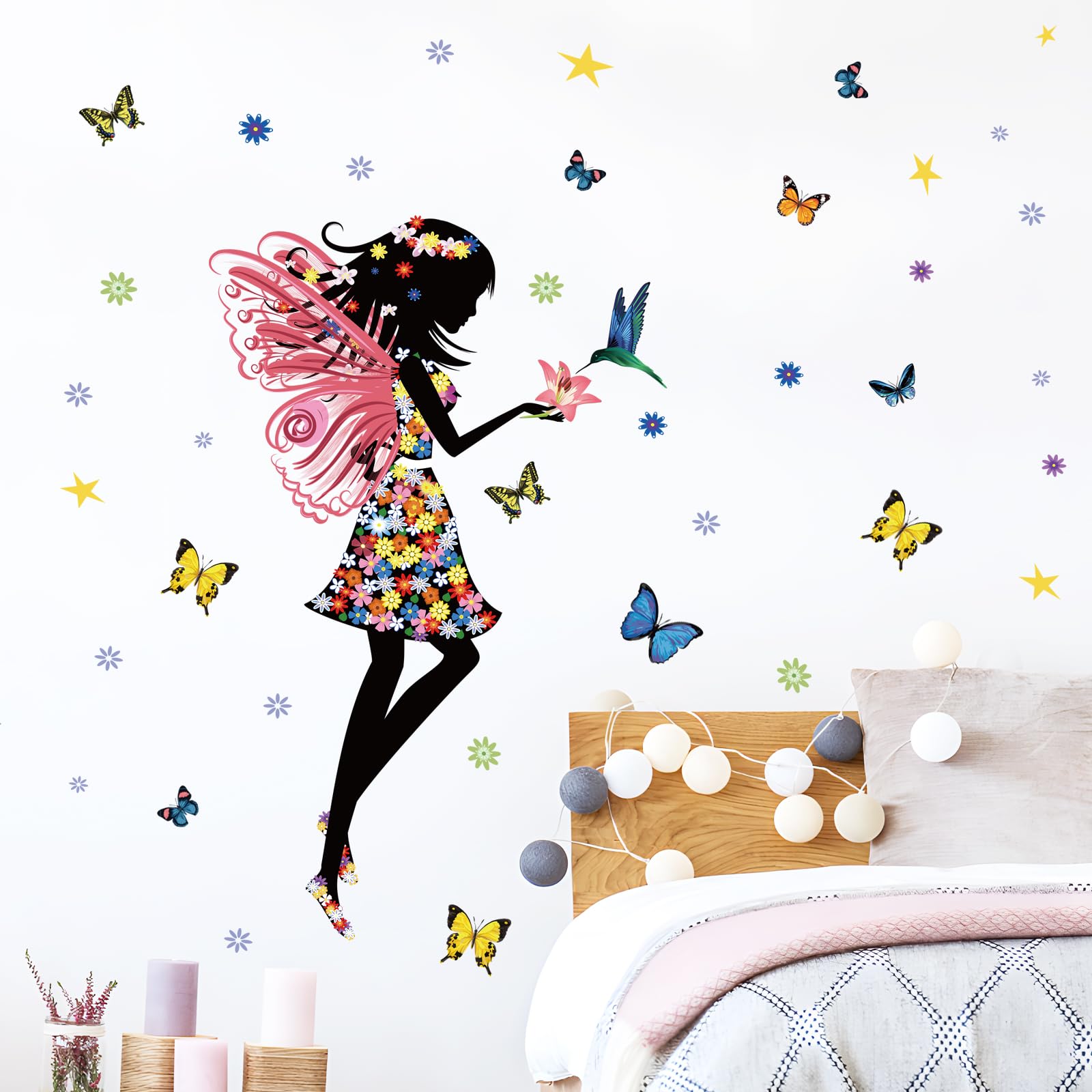 Supzone Removable Butterfly Girl Wall Sticker - Floral Fairy Vinyl Decal for Nursery, Kids Bedroom & Living Room Decor | DIY Colorful Wall Art Mural | Perfect for Girls' Room, Baby Shower Gift & Home Decoration