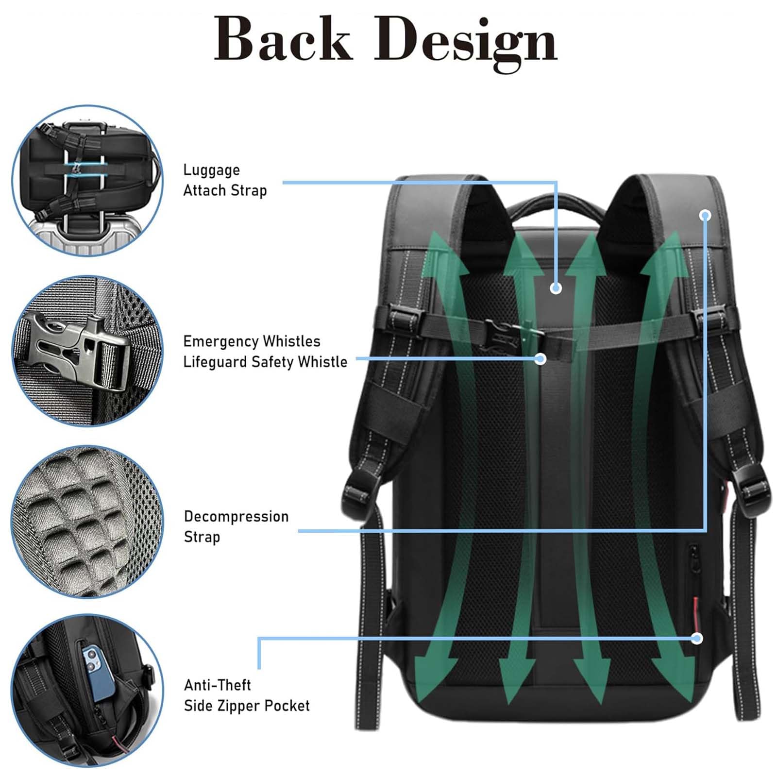 Space Vac Pro 60L Expandable Vacuum Compression Travel Backpack - Electric Vacuum Pump Included, Jet Pack Pro Design for Luggage & Storage (Black) | Perfect for Travel, Camping & Space-Saving Home Organization