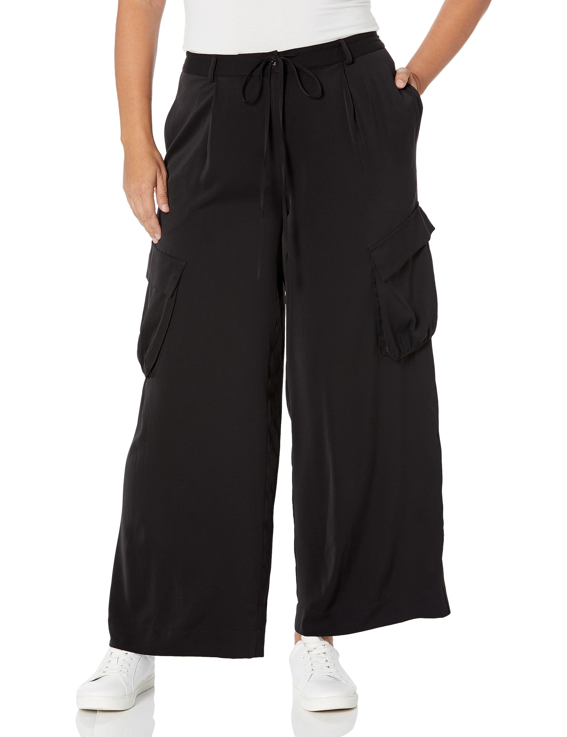The Drop Women's Black Satin Cargo Pants by @Kelclight - Stylish High Waist Casual Pants for Women | Perfect for Streetwear, Work & Night Out