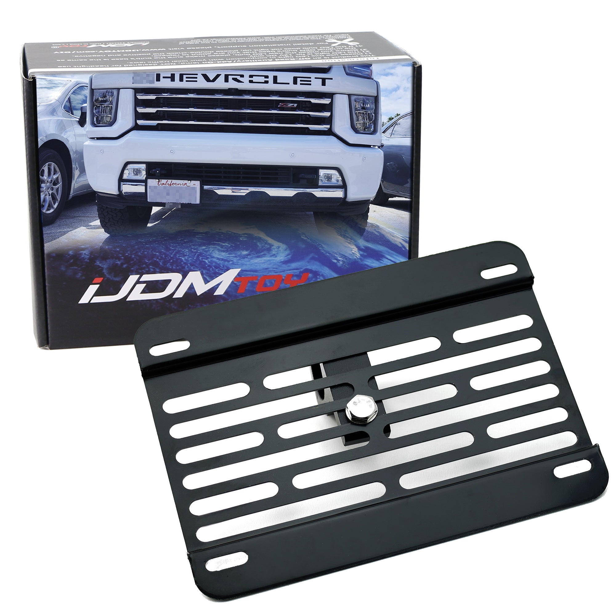 Chevy Silverado GMC Sierra Front Tow Hook License Plate Relocation Bracket Kit - Off-Road & Street Legal Solution for Custom Truck Modifications