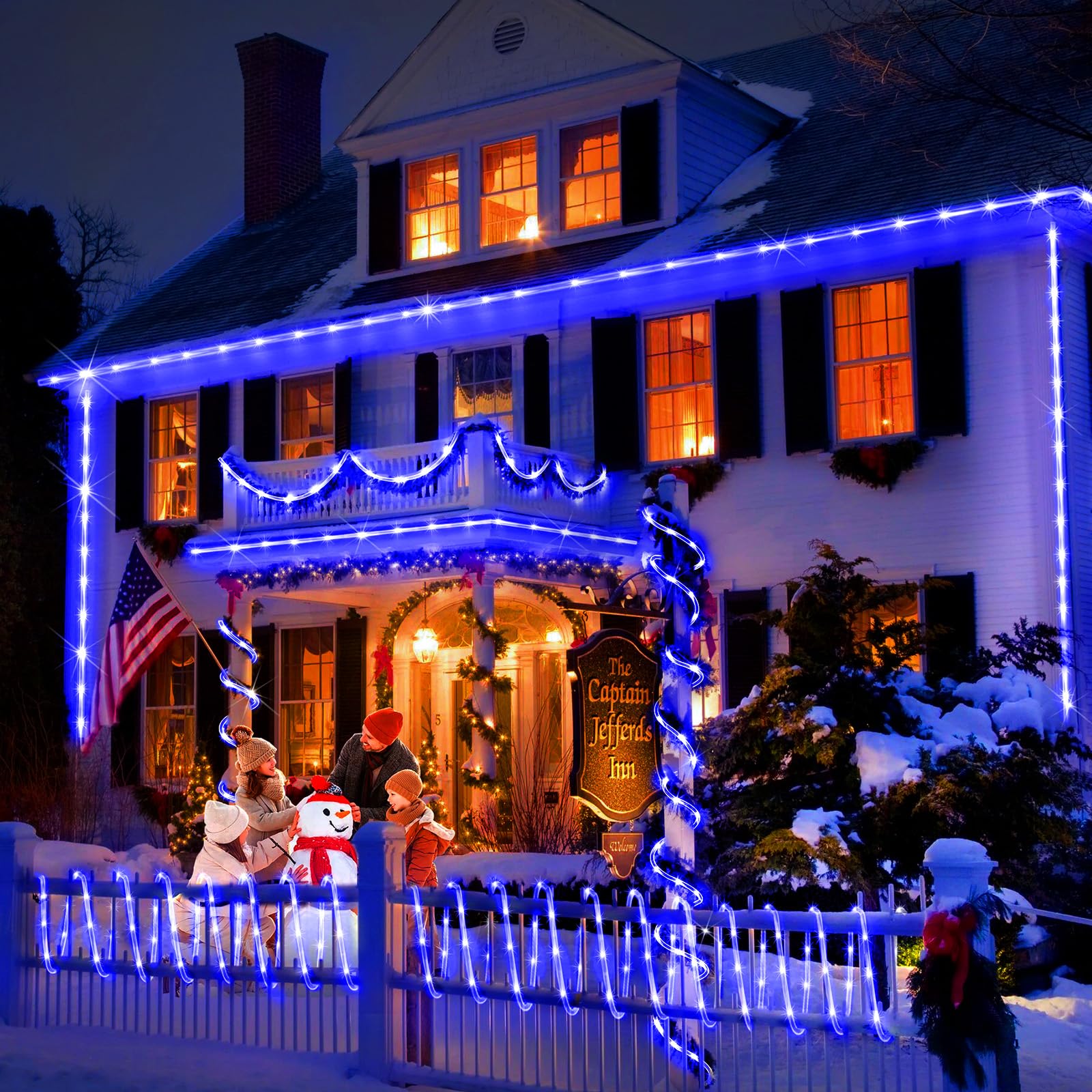 KNONEW 50FT Waterproof LED Rope Lights - 300 LEDs with 8 Lighting Modes, Clear Tube for Indoor & Outdoor Use | Perfect for Bedroom, Garden, Patio, Christmas Tree, RV, Wedding & Holiday Decorations (Blue)