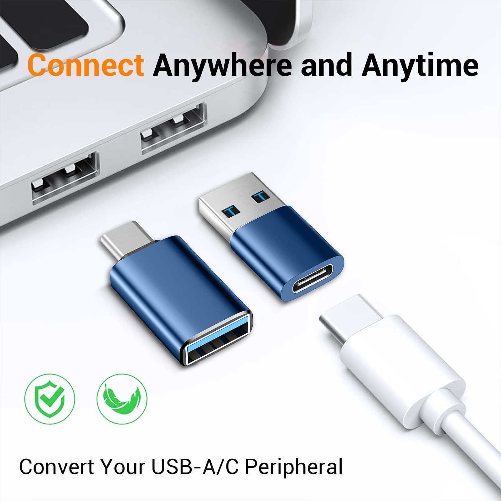 USB C to USB 3.0 Adapter, USB Type C Male to USB A Female OTG Converter for iPhone 16/15/14/13 Pro Max, Samsung Galaxy S24 Ultra, Apple Watch, AirPods - Blue & Black - Perfect for Charging, Data Transfer & Connecting Devices