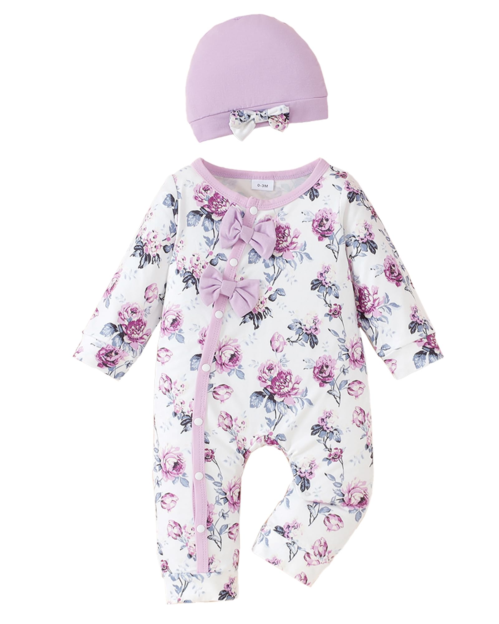 Mioglrie Newborn Baby Girl Clothes - Long Sleeve Romper Jumpsuit with Floral Hat for Infant, Preemie & Toddler | Soft & Cozy Fall Winter Outfits for Photo Shoots, Family Gatherings & Daily Wear