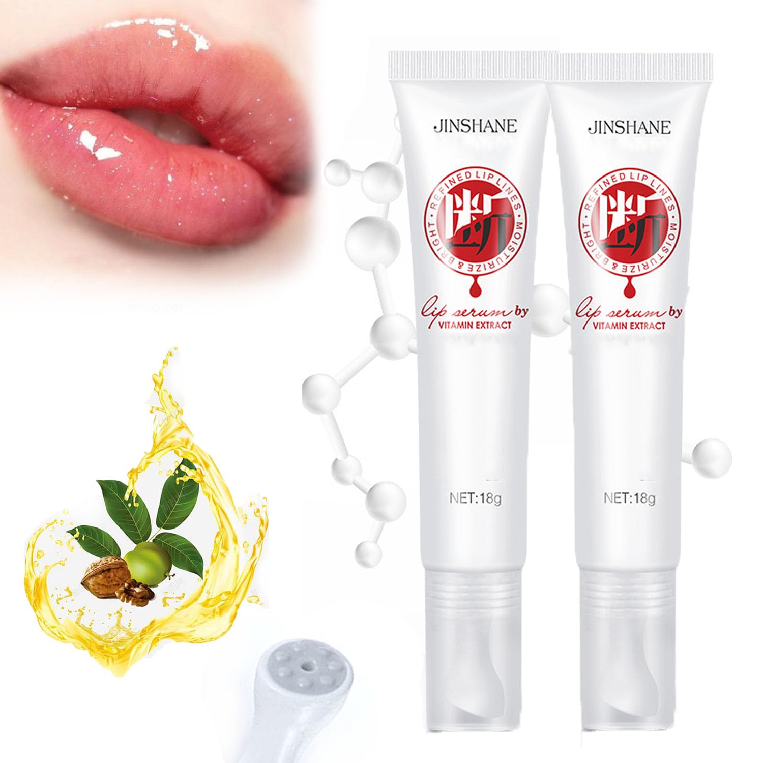 Jinshane Lip Serum & Balm - Natural Moisturizing Treatment for Dark Lips | Nourishing Essence to Remove Darkness & Hydrate | Perfect for Daily Lip Care & Nighttime Treatment (2 Pack)
