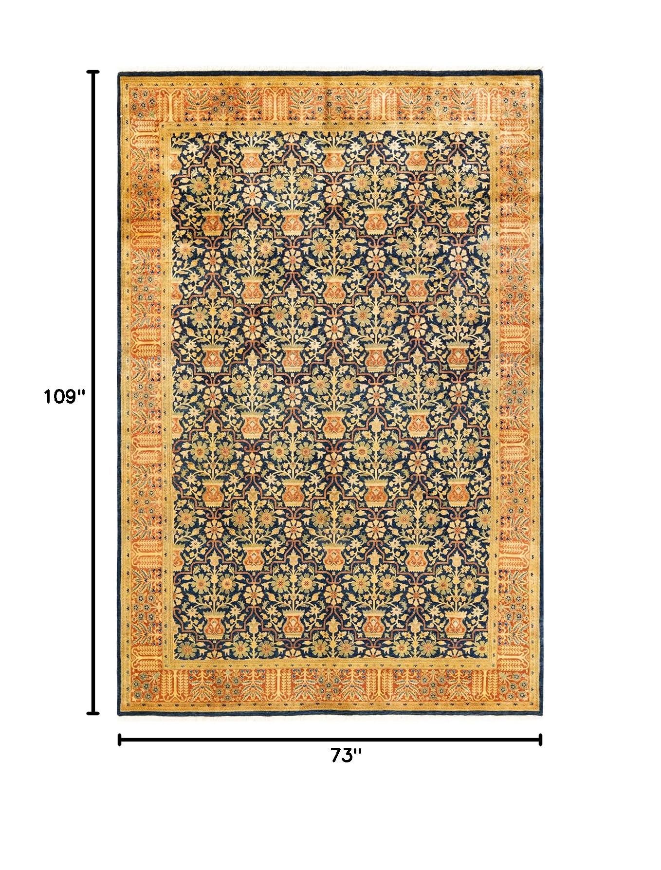 Handmade Blue Oriental Wool Area Rug 6x9 - Solo Rugs One of a Kind Hand Knotted Traditional Mogul Design for Living Room, Bedroom & Home Decor