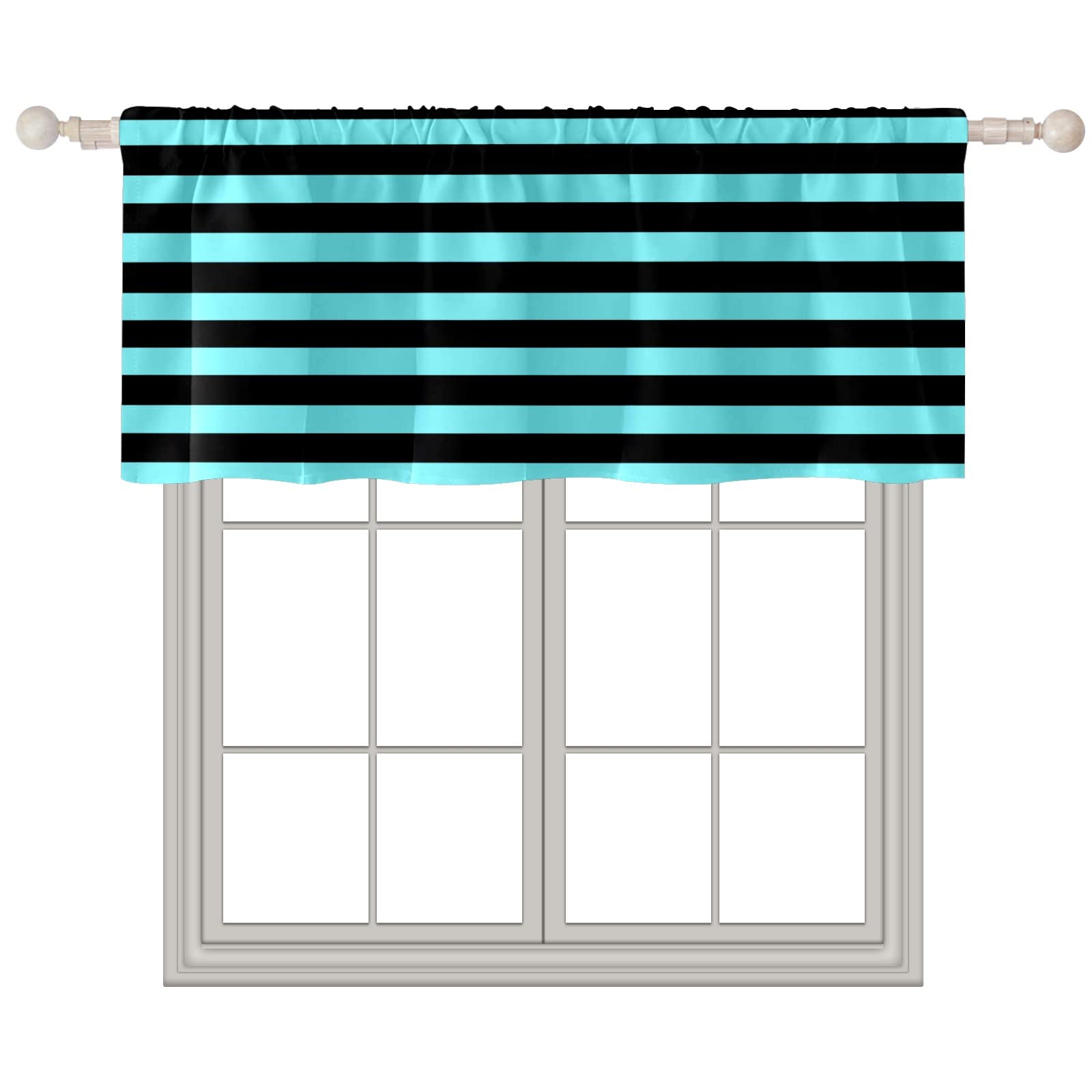 18x52 Inch Black and Blue Stripe Rod Pocket Valance Curtains for Living Room, Kitchen & Bedroom Windows - Elegant Short Window Treatments & Decorative Toppers for Home Decor