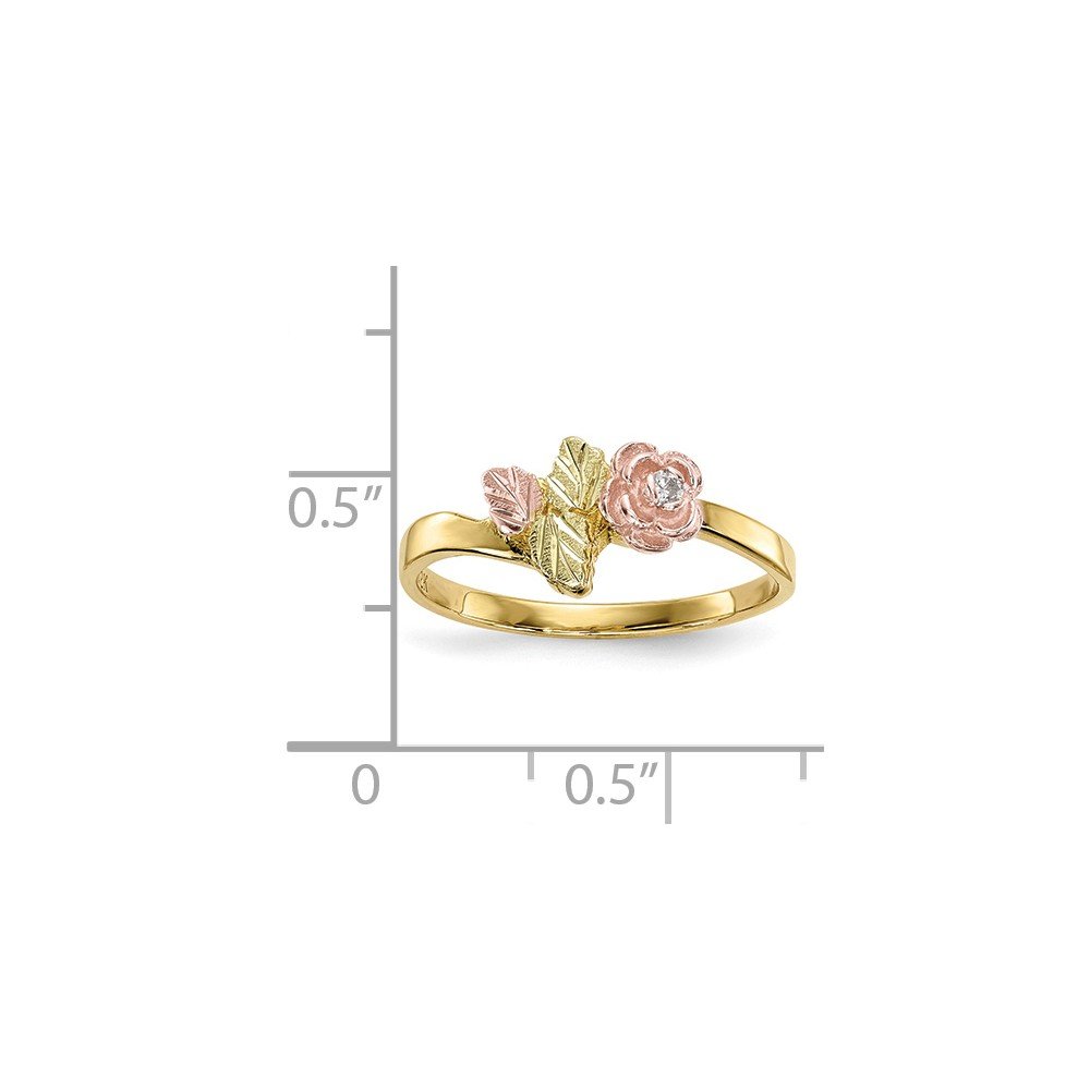 10K Yellow Gold Tri-Color Diamond Rose Ring Band for Women - 0.02 CTTW Solid Gold Stackable Ring - Perfect for Anniversary, Engagement, Wedding & Everyday Elegance