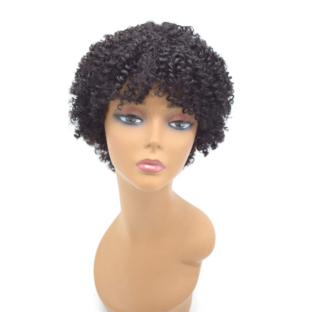 Afro Human Hair Wig with Bangs - Curly Black Wig for Black Women | 150% Density Glueless Full Wig | No Lace Front | Natural Kinky Curly Texture (#1B Off Black) - Perfect for Daily Wear, Cosplay & Special Occasions