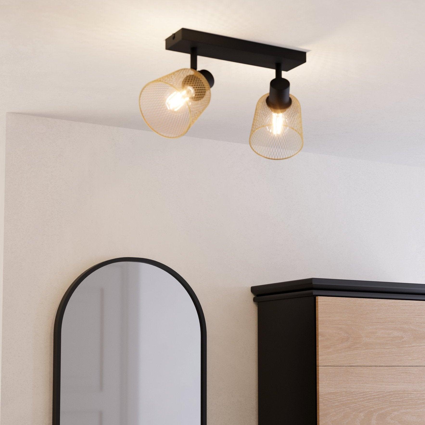 Eglo Coslada 2-Light Brass and Black Wall Spotlight - Modern Industrial Lighting for Kitchen, Living Room, and Bedroom